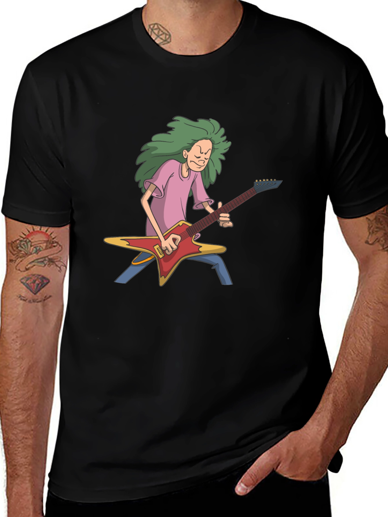 Variant 18 of Cartoon Guitarist Black T-Shirt