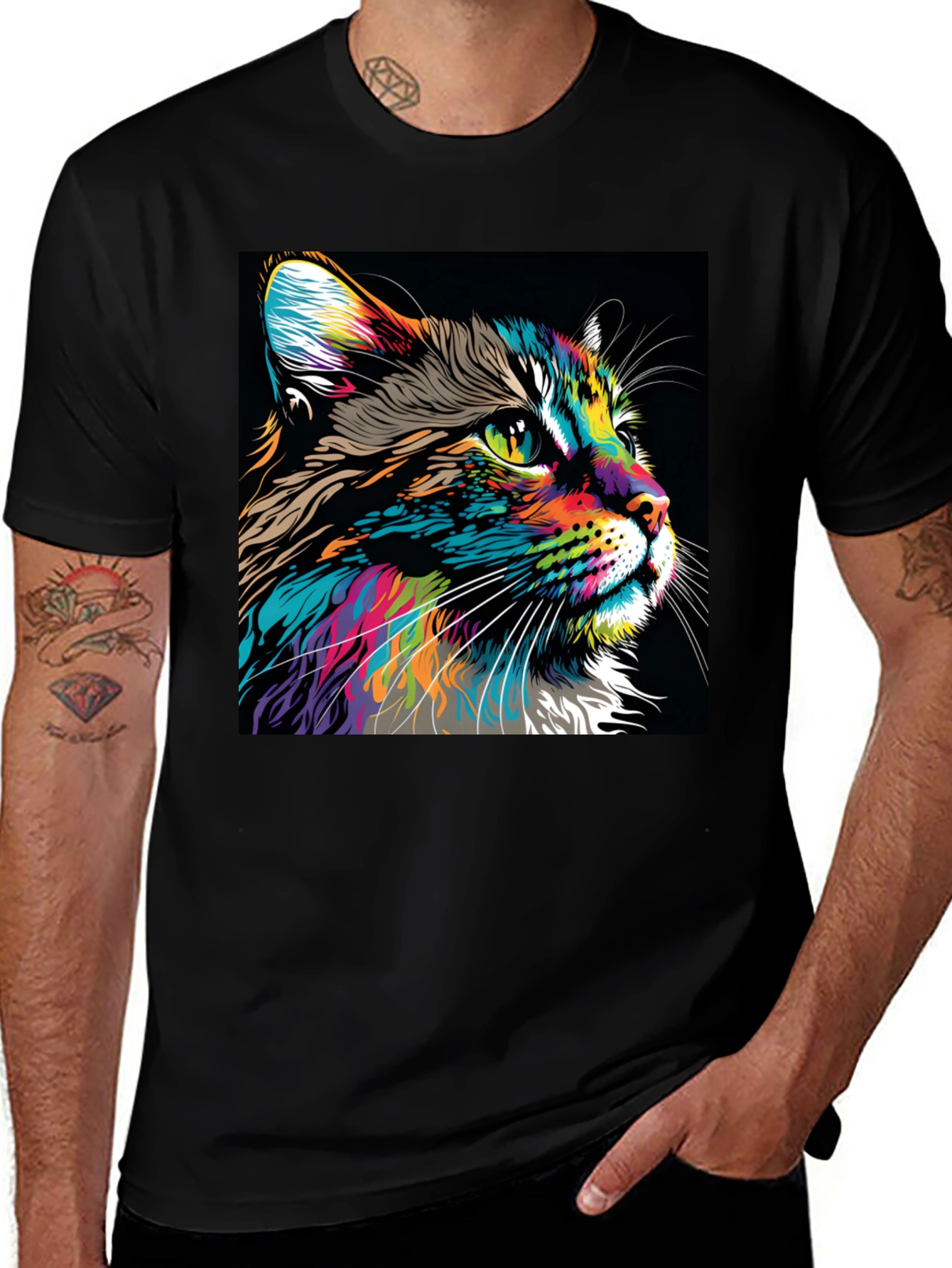 Variant 21 of Vibrant Cat Graphic T-Shirt - Colorful Feline Art