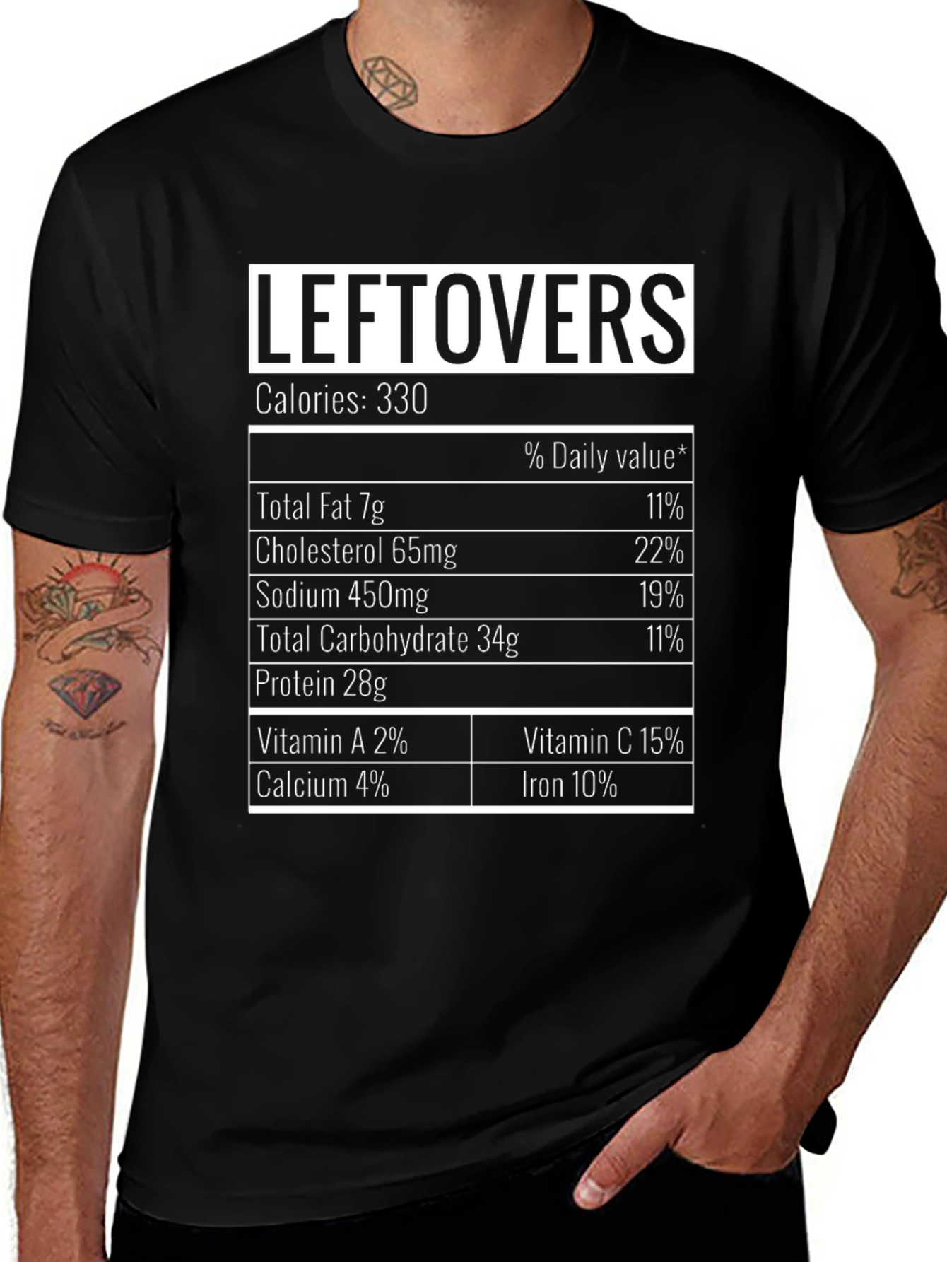 Variant 29 of Leftovers Nutrition Facts Black T-Shirt