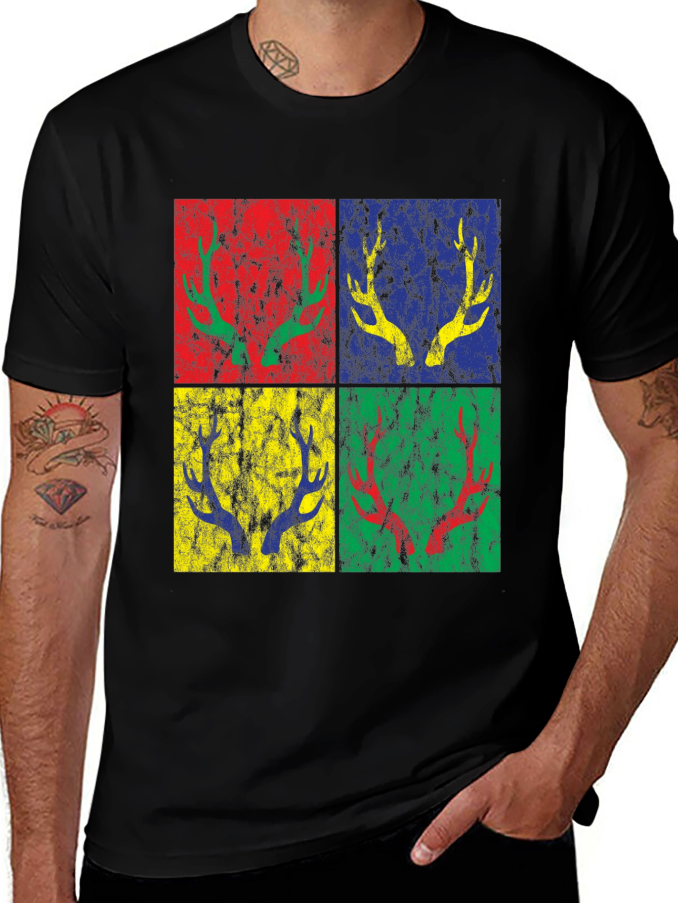 Variant 20 of Abstract Deer Antler Graphic Tee - Men's Black T-Shirt