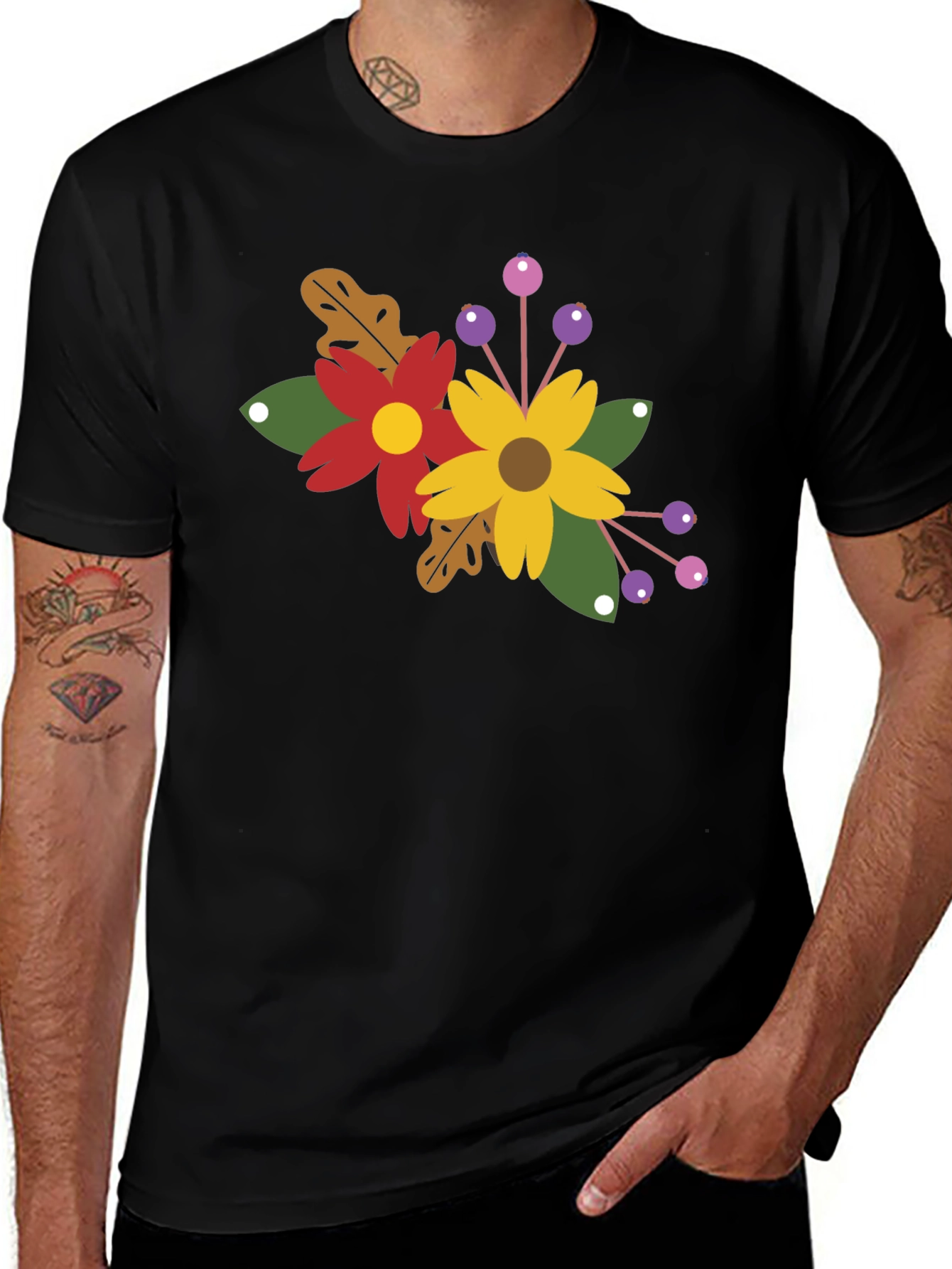 Variant 2 of Floral Bouquet Graphic T-Shirt - Black