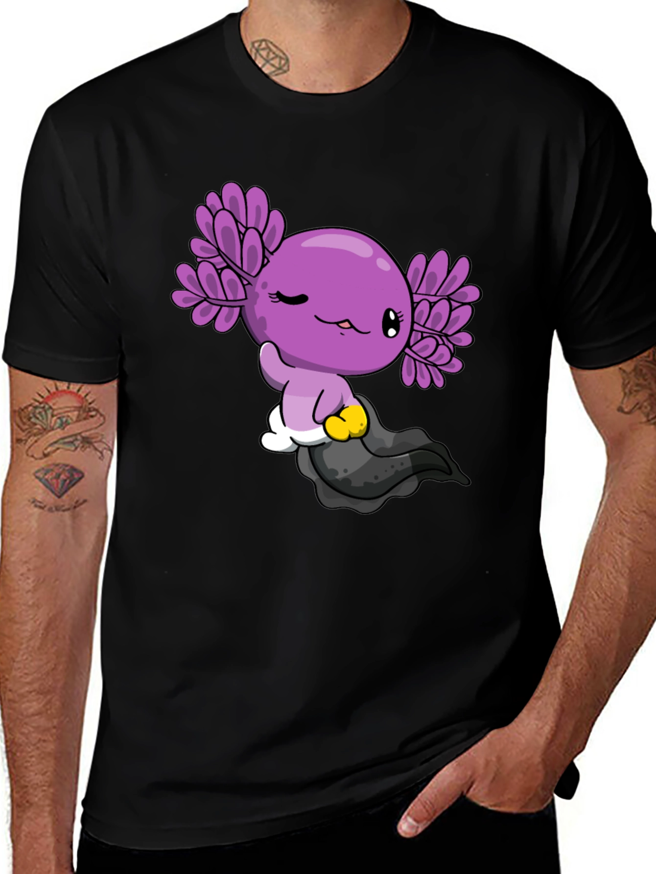 Variant 2 of Axolotl Cartoon Graphic Black T-Shirt