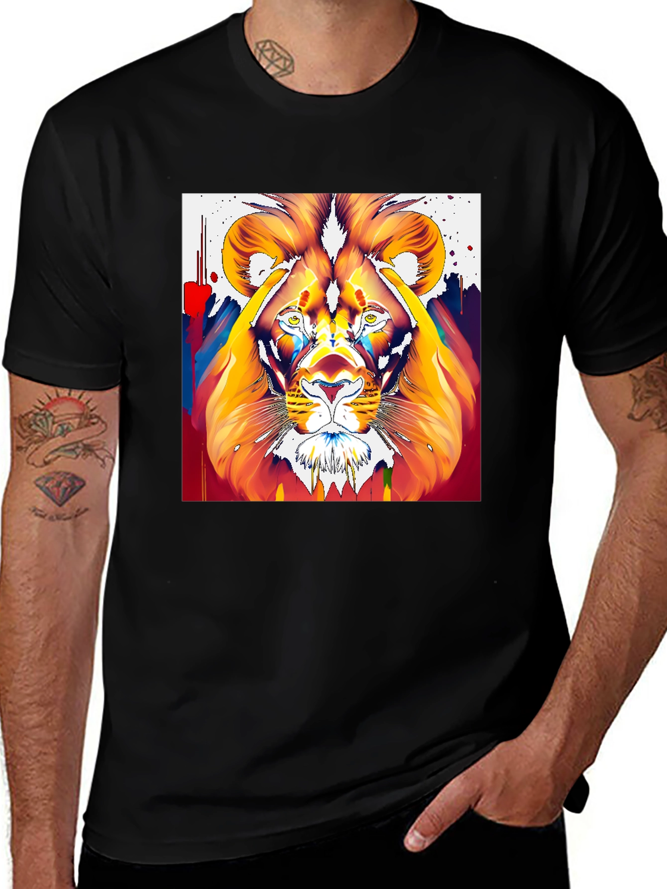 Variant 9 of Vibrant Lion Graphic Tee - Bold Animal Print Shirt