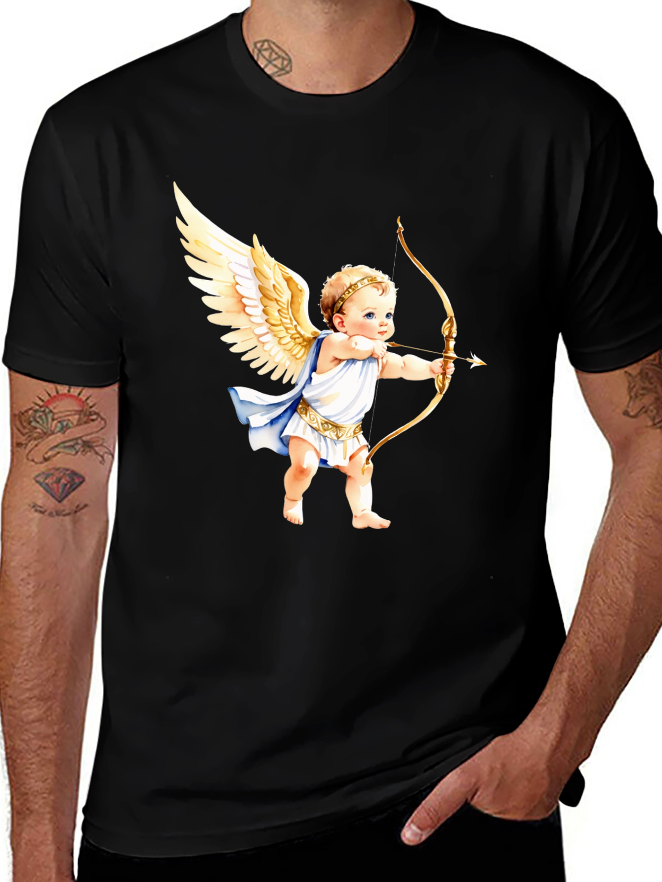 Variant 23 of Cupid Angel Graphic Tee - Black Cotton T-Shirt