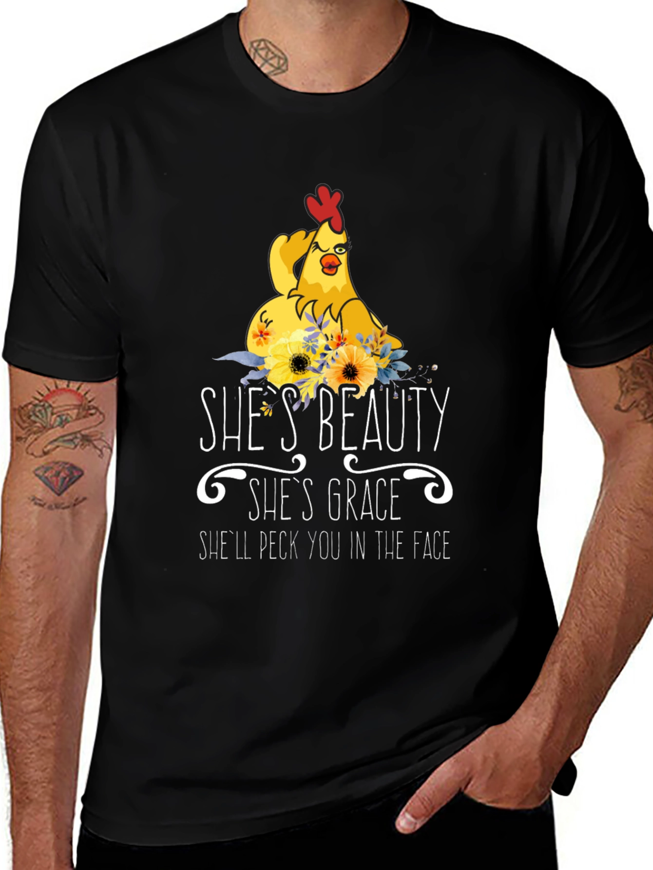 Variant 20 of Funny Chicken Graphic Tee - She's Beauty, She's Grace