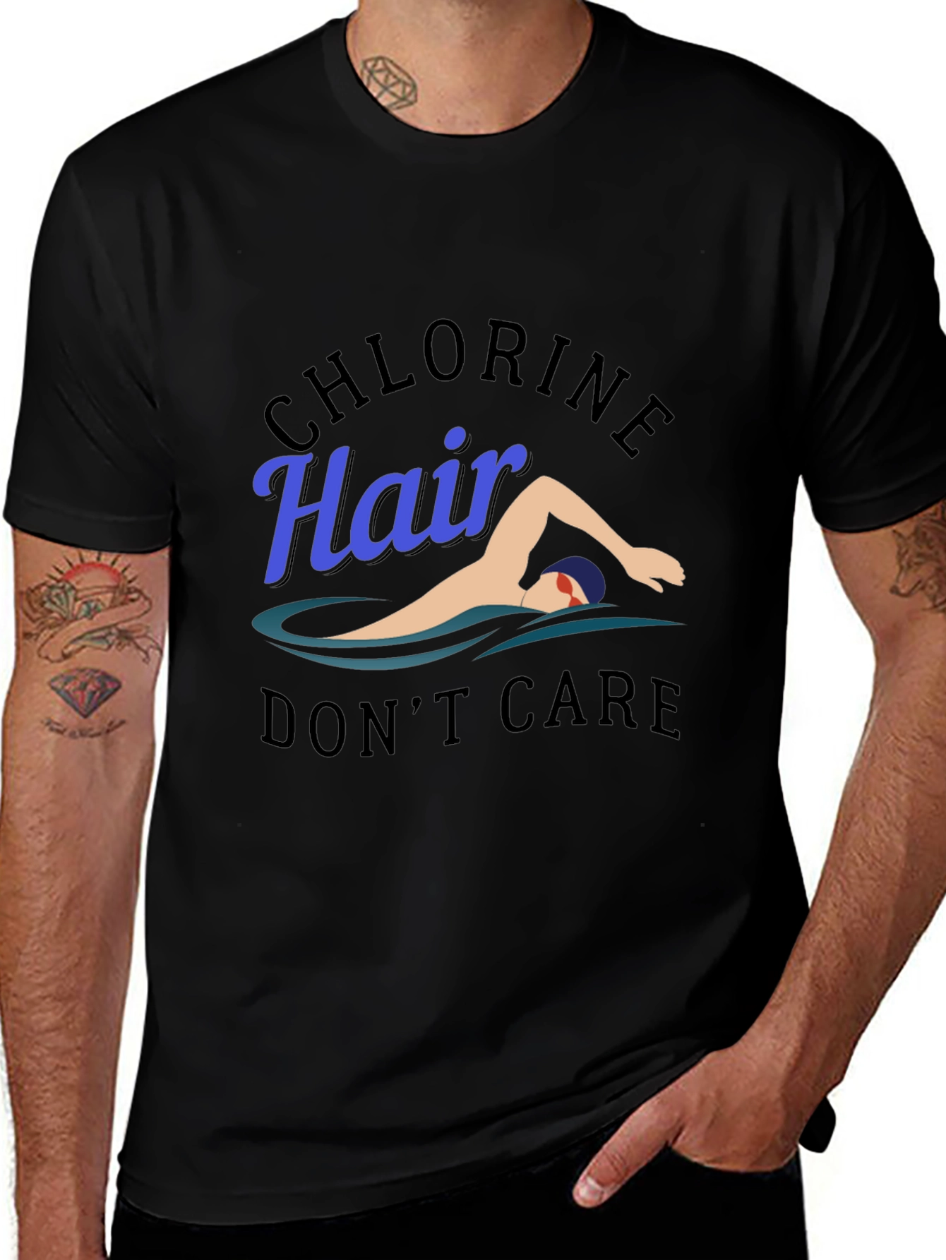 Variant 9 of Chlorine Hair Don't Care Swimmer T-Shirt