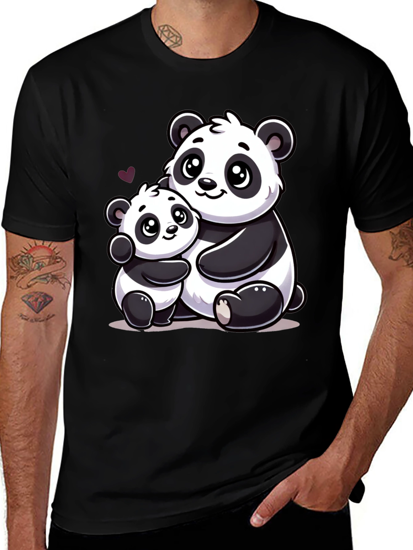 Variant 25 of Cute Panda Graphic T-Shirt - Black Cotton Blend