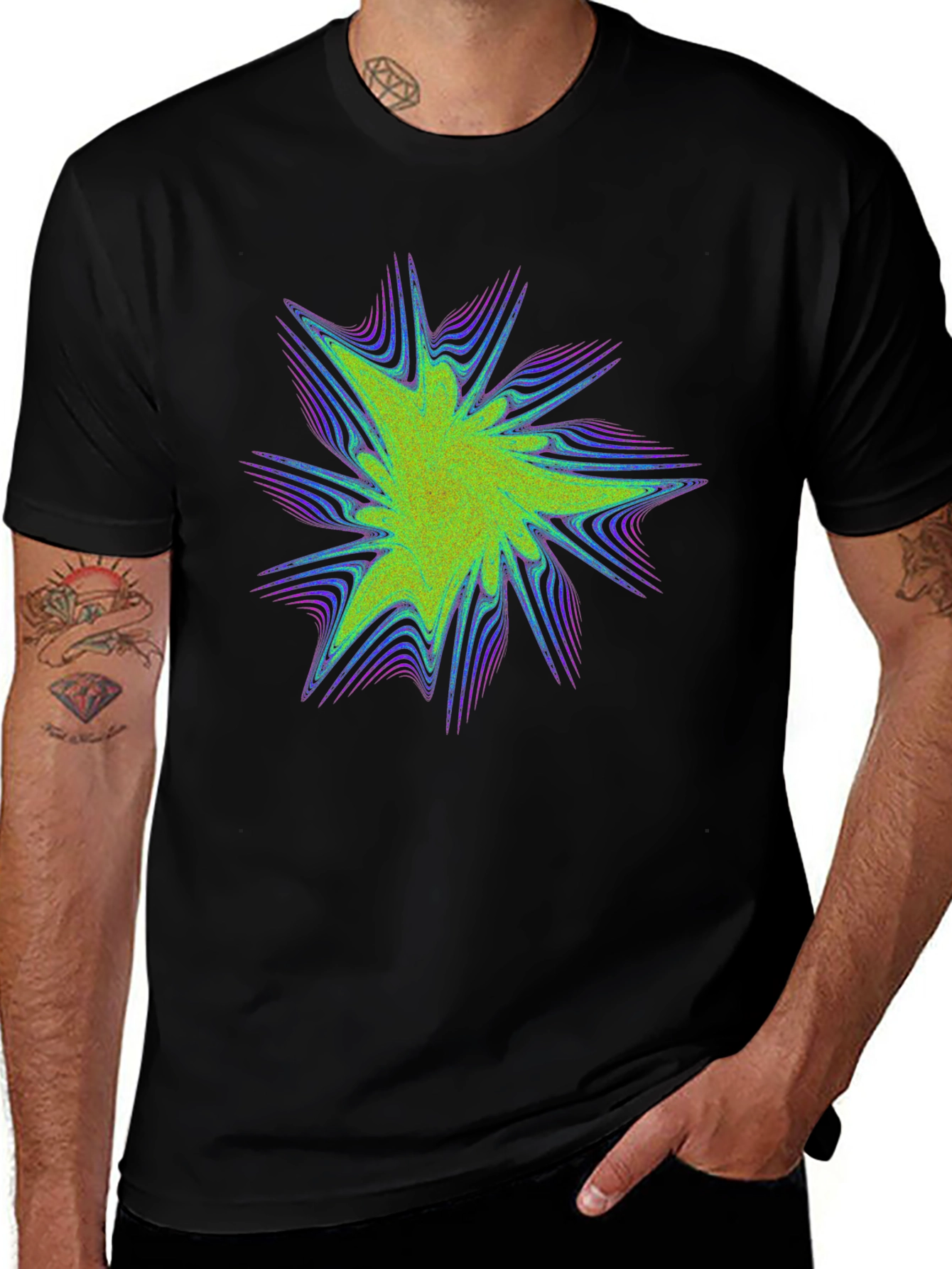 Variant 27 of Abstract Burst Graphic Print Black Tee