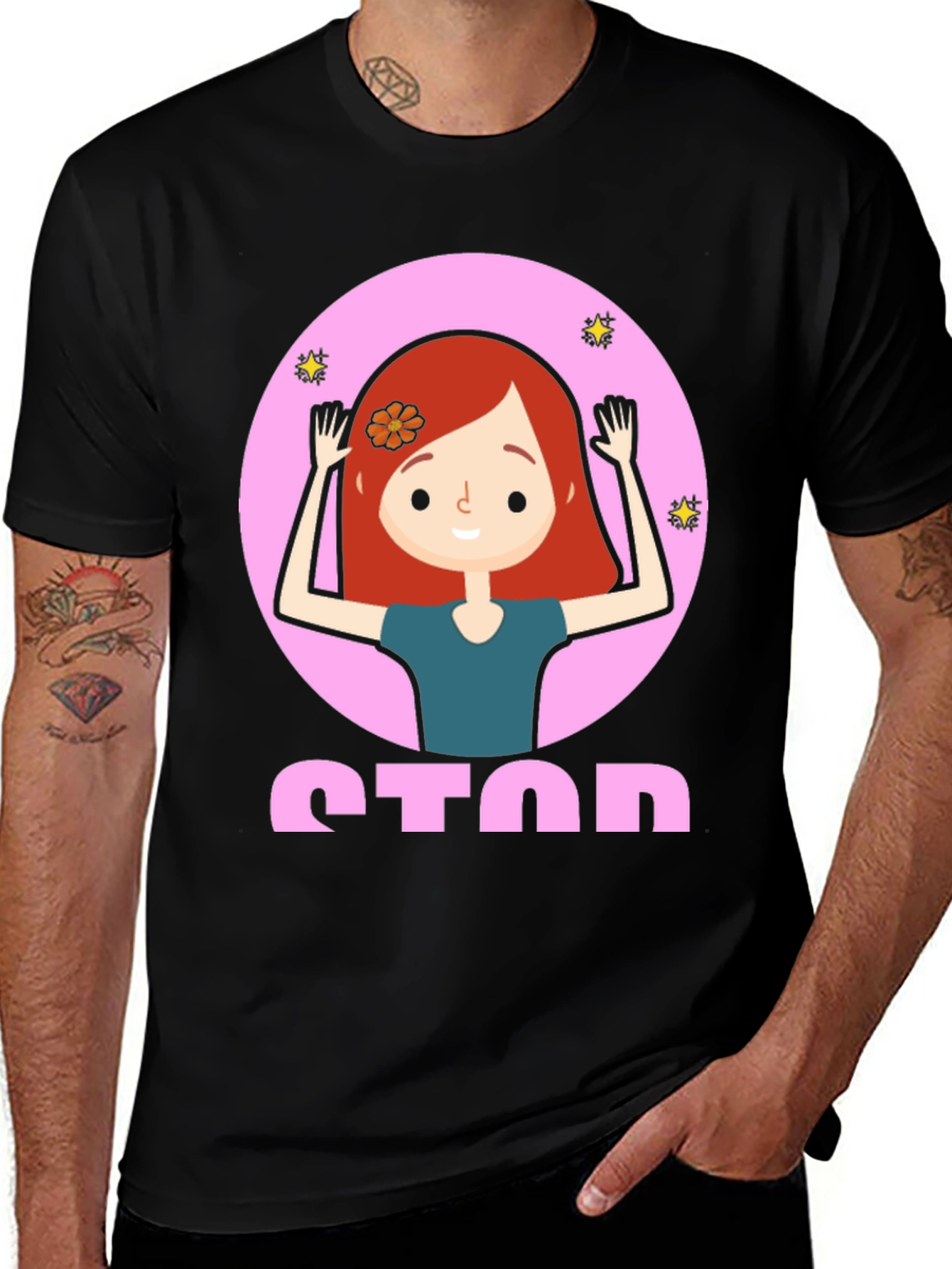 Variant 27 of Cartoon Girl Stop Sign Graphic Tee - Unisex