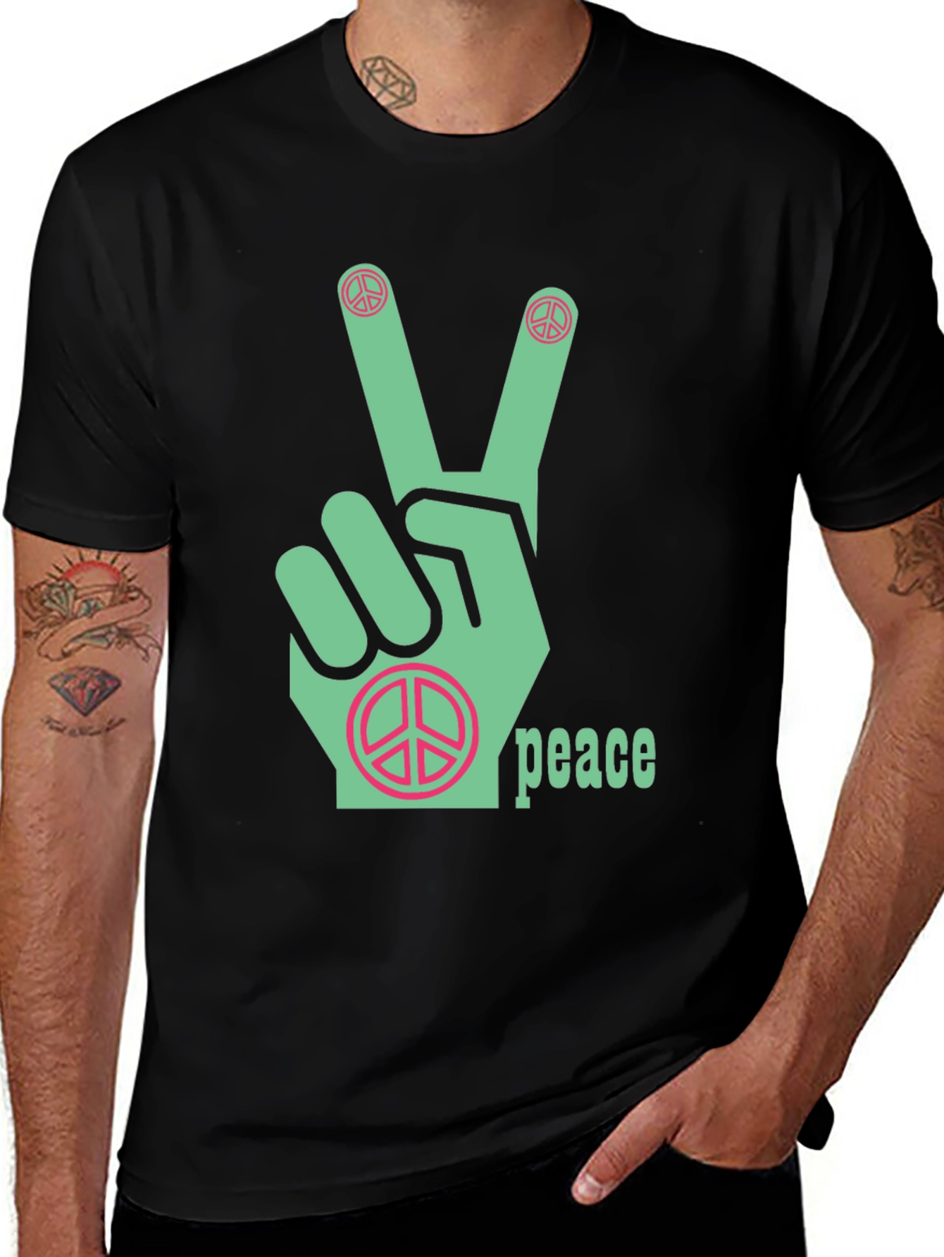 Variant 22 of Peace Sign Graphic Tee - Black