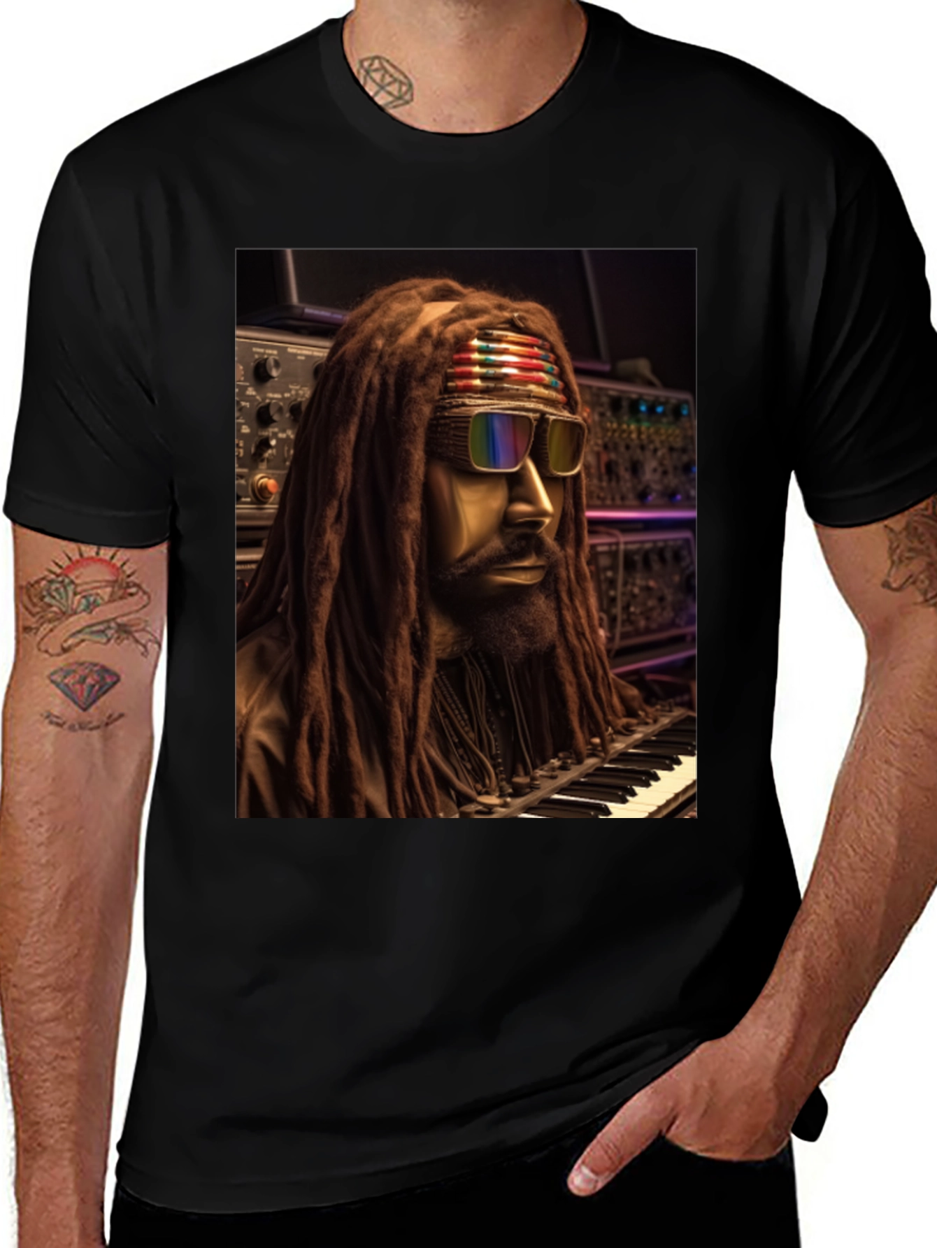 Variant 16 of Rasta Musician Graphic Print Black T-Shirt