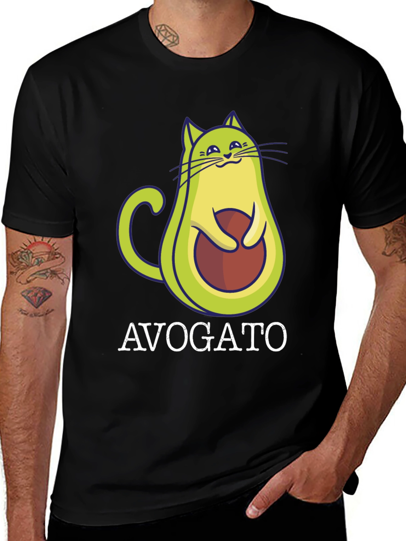 Avogato T-Shirt: Avocado Cat Graphic Tee