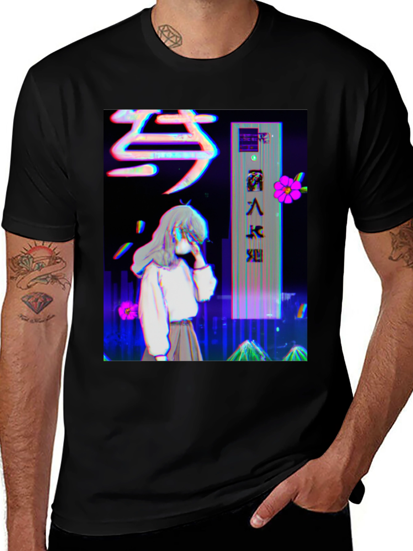 Anime Glitchcore Black T-Shirt