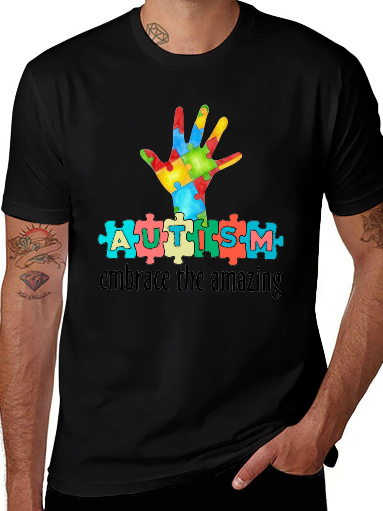 Autism Awareness T-Shirt: Puzzle Hand Design