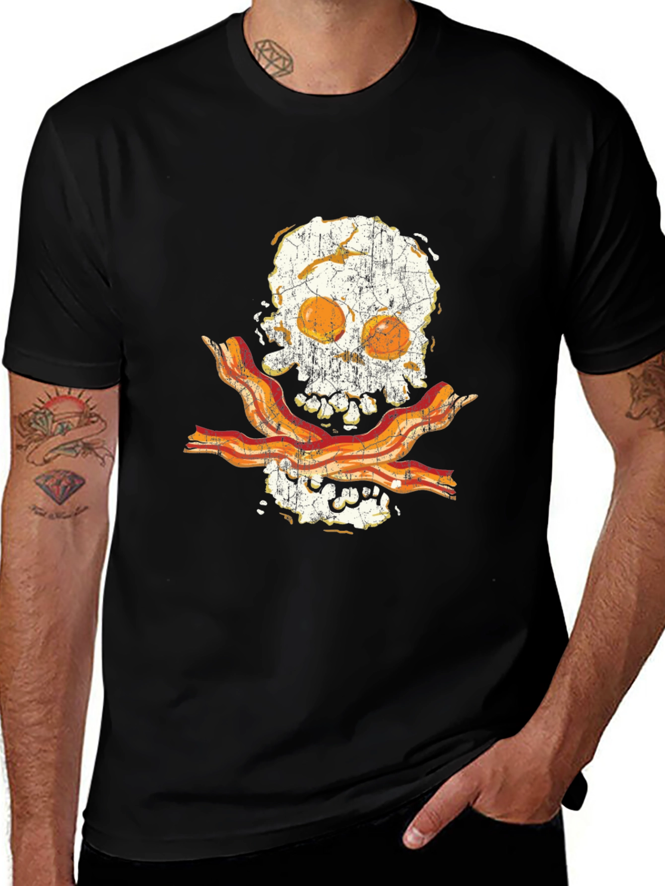 Variant 29 of Breakfast Skull T-Shirt - Eggs & Bacon Pirate Design