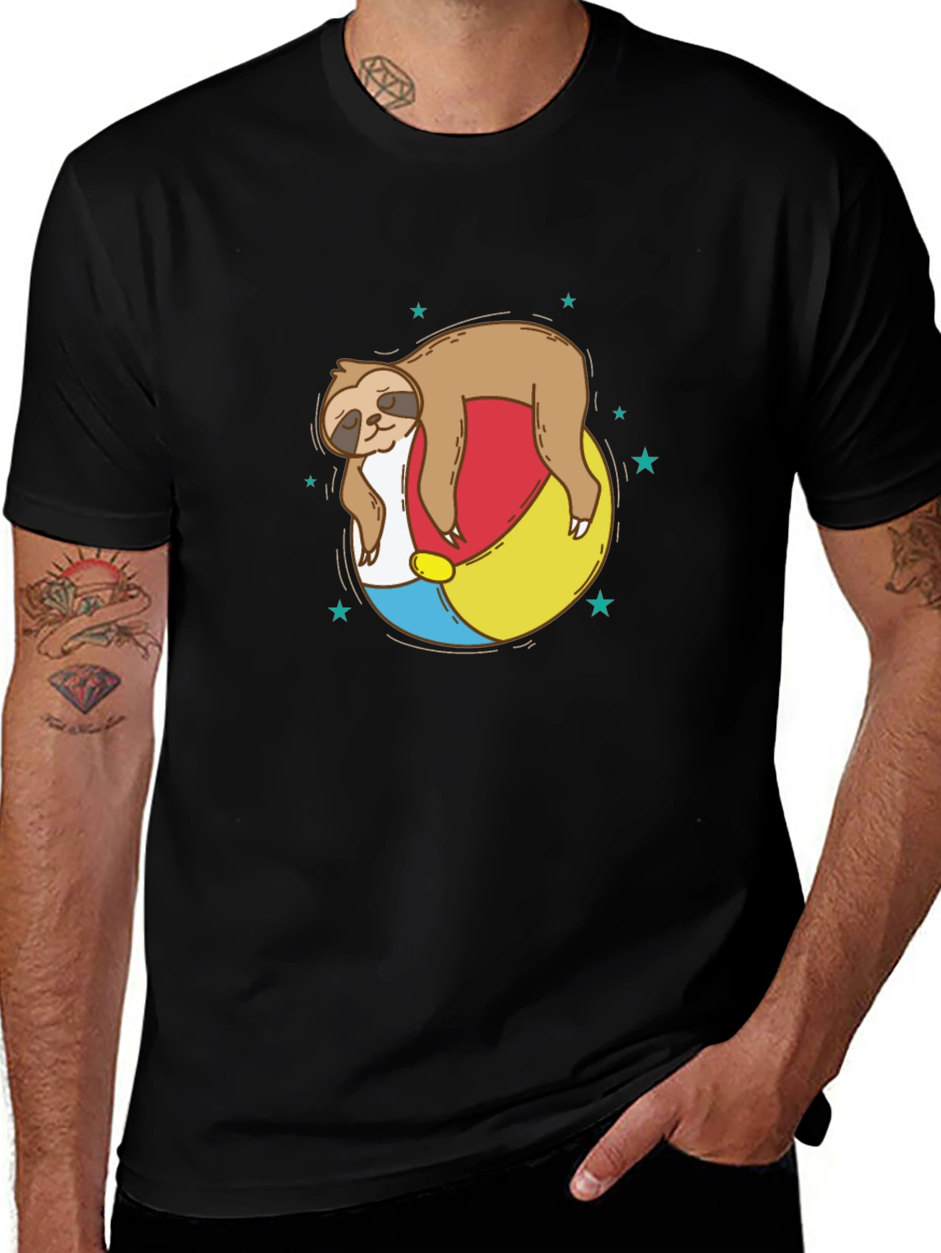 Variant 6 of Sloth on Beach Ball T-Shirt - Relaxed Summer Vibes