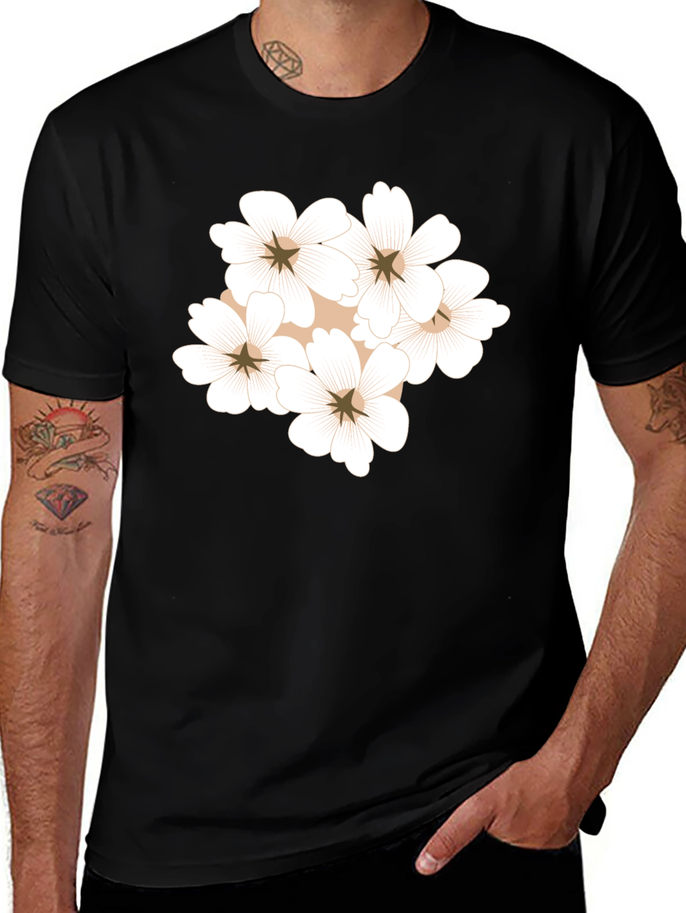 Variant 19 of Floral Graphic Tee - Black Cotton Blend Comfort