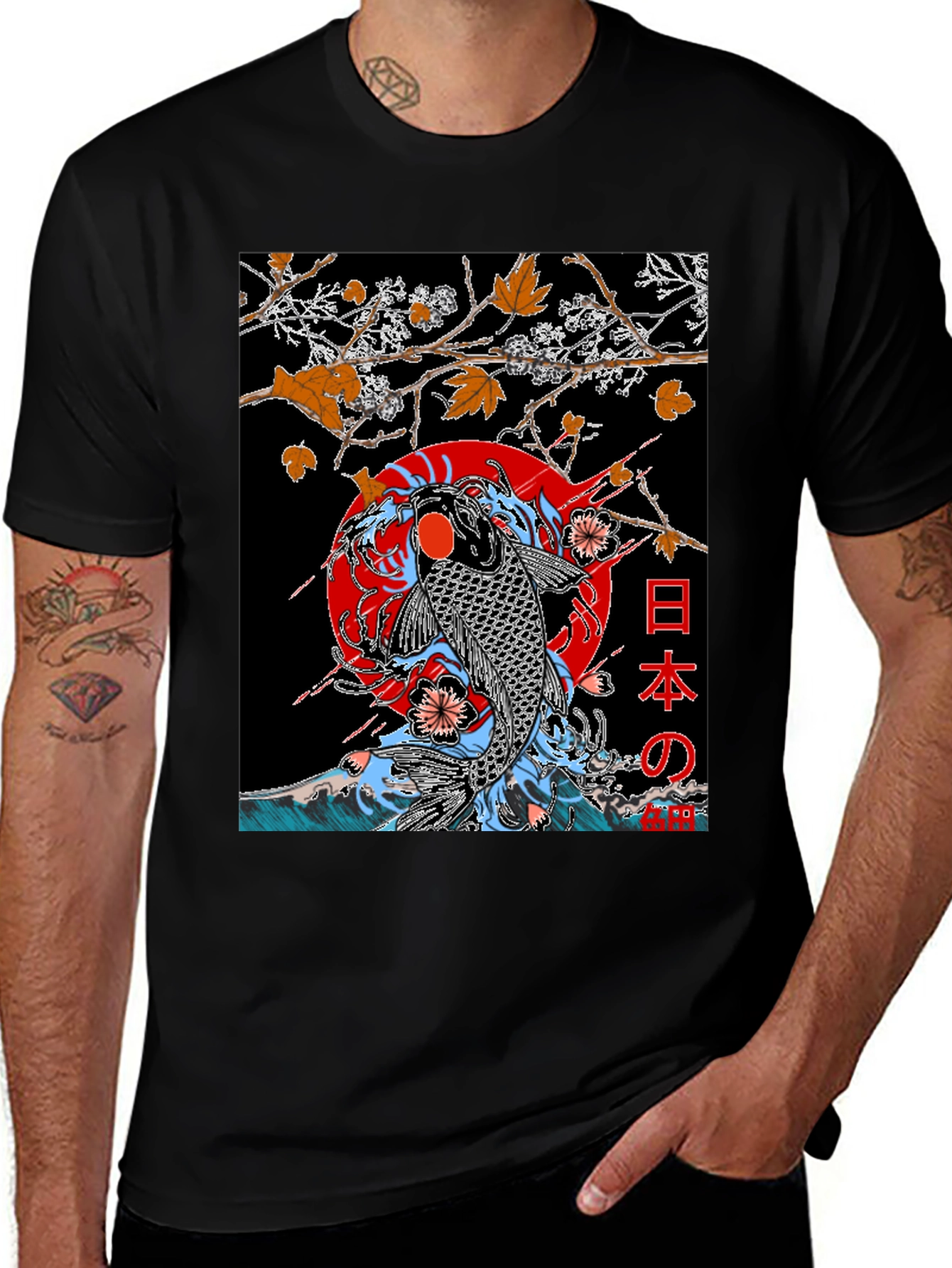 Variant 27 of Koi Fish Graphic T-Shirt - Japanese Art Style