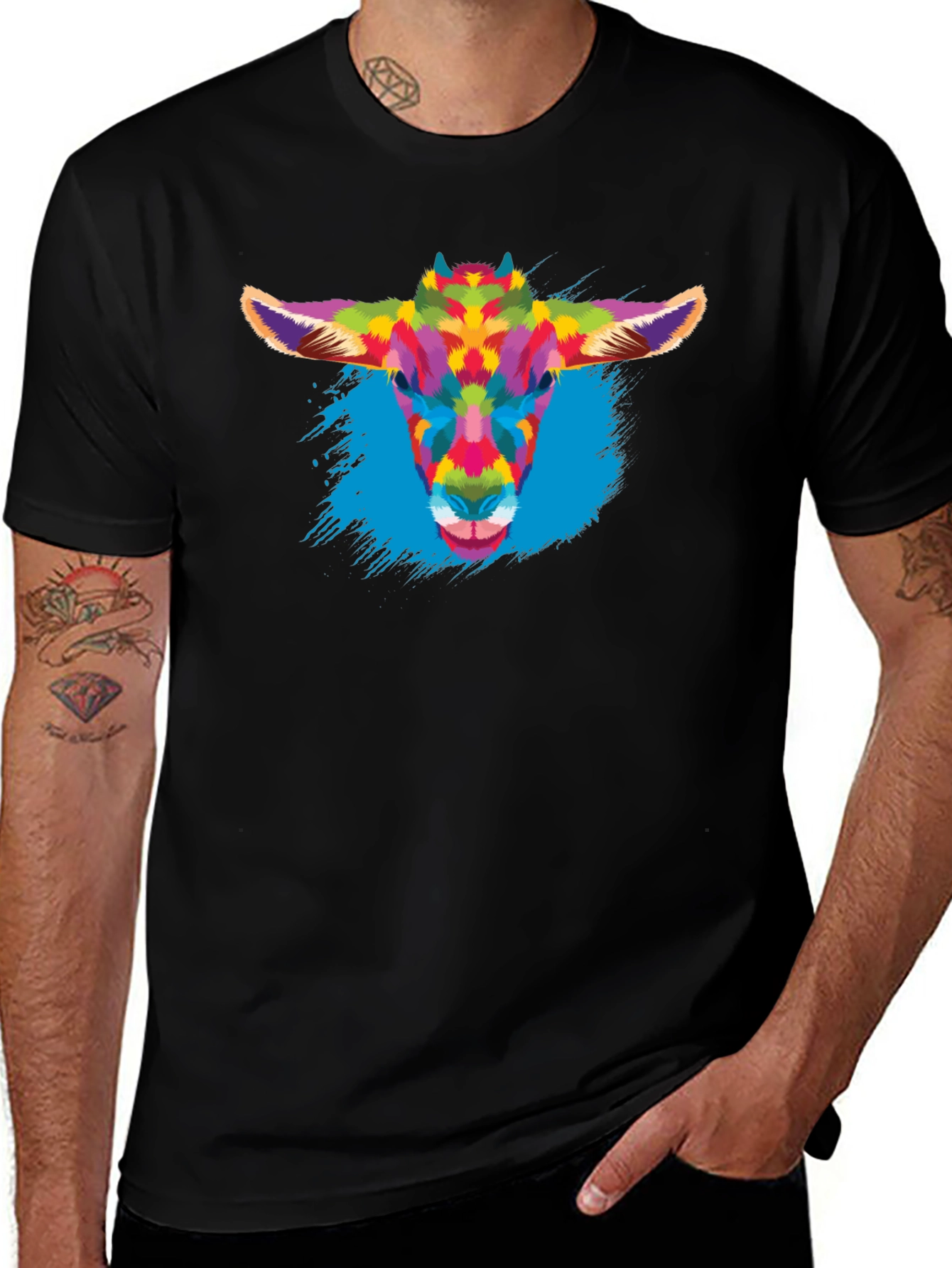 Variant 9 of Vibrant Goat Graphic Tee - Stylish Men's Black T-Shirt