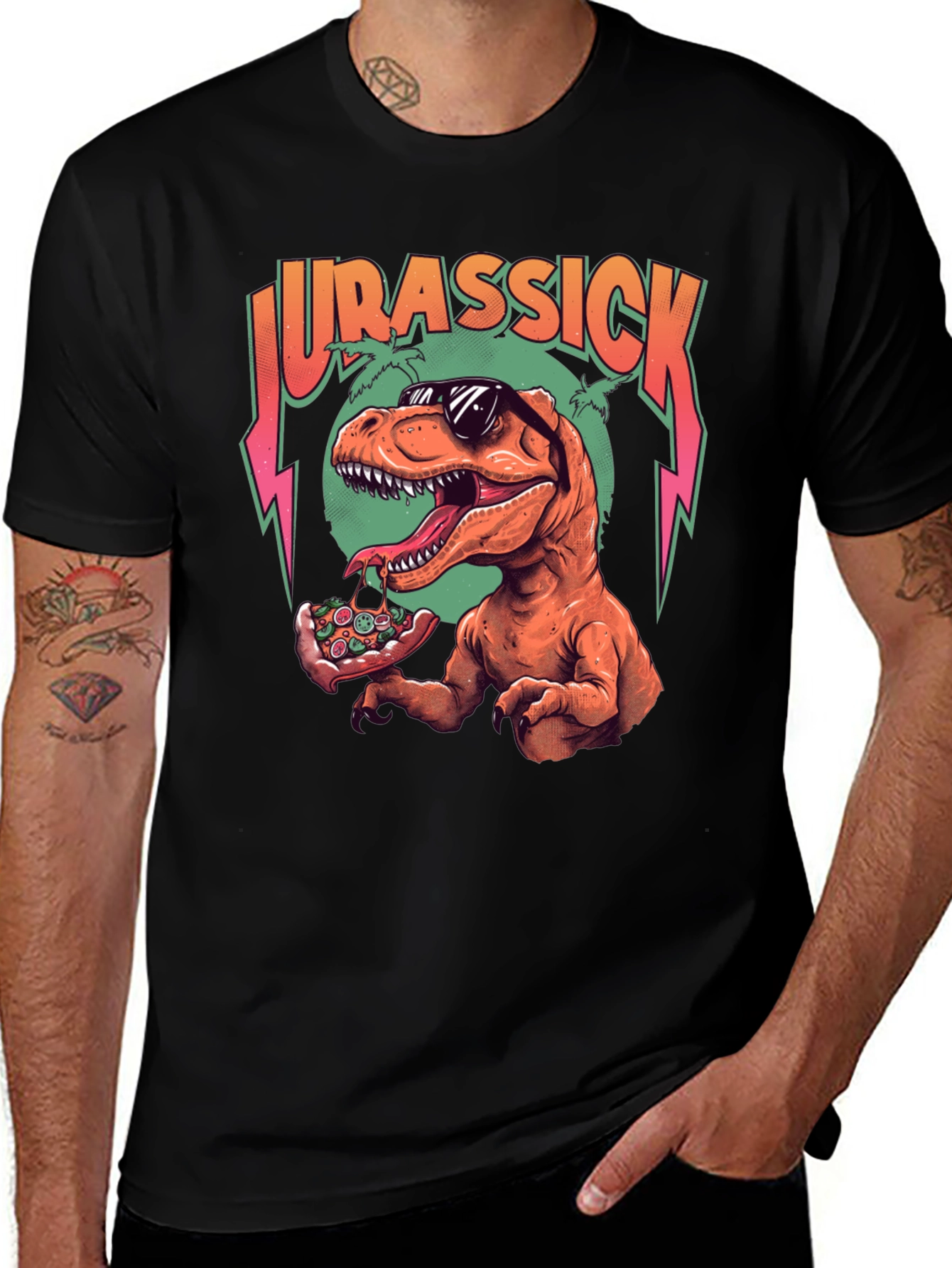 Variant 18 of Jurassick T-Rex Pizza Graphic Tee
