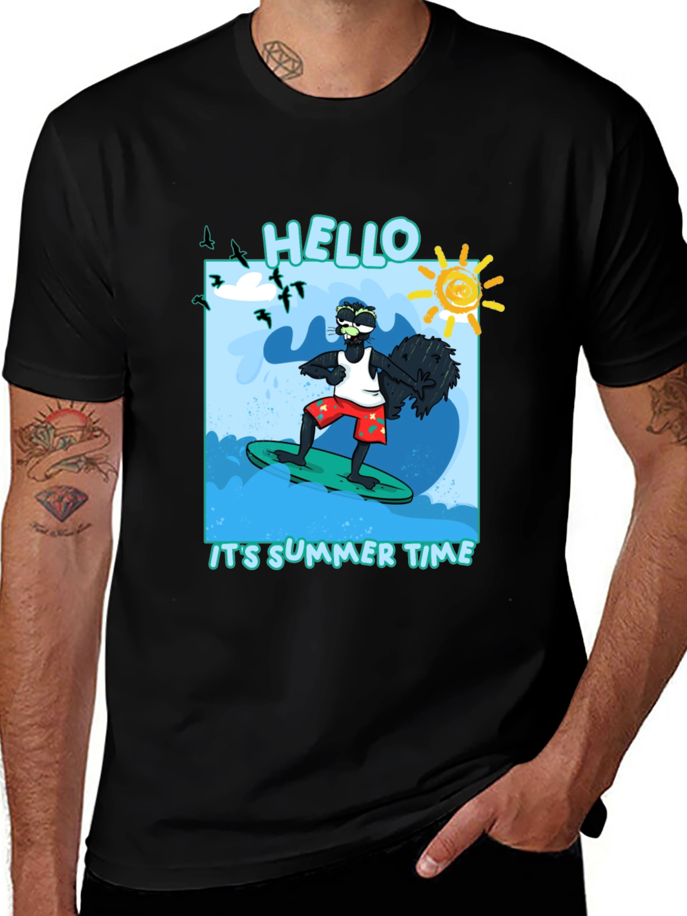 Variant 18 of Summer Time Surfing Black T-Shirt