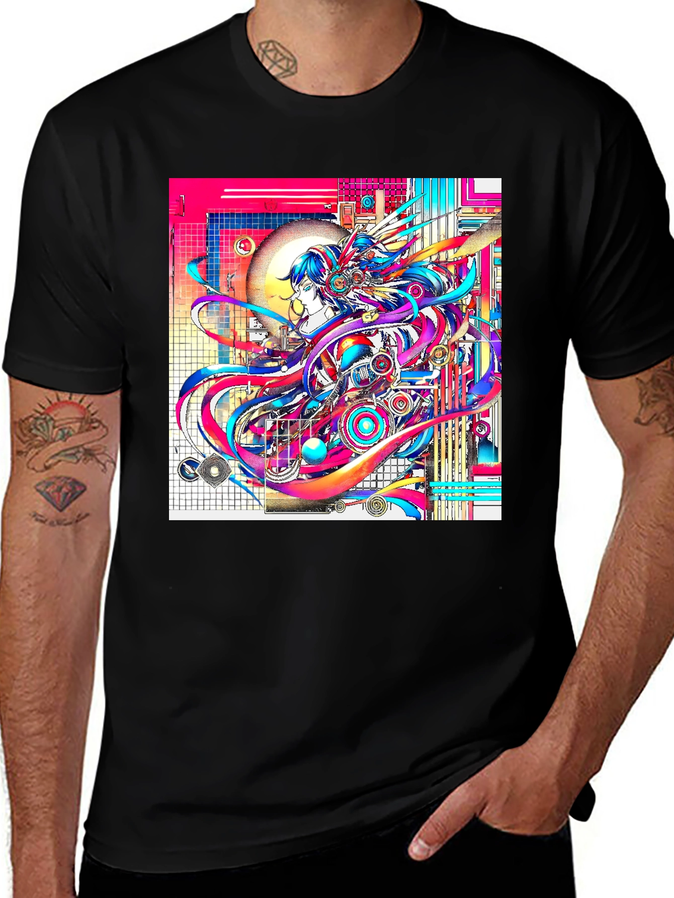 Variant 20 of Vibrant Anime Girl Graphic Black T-Shirt