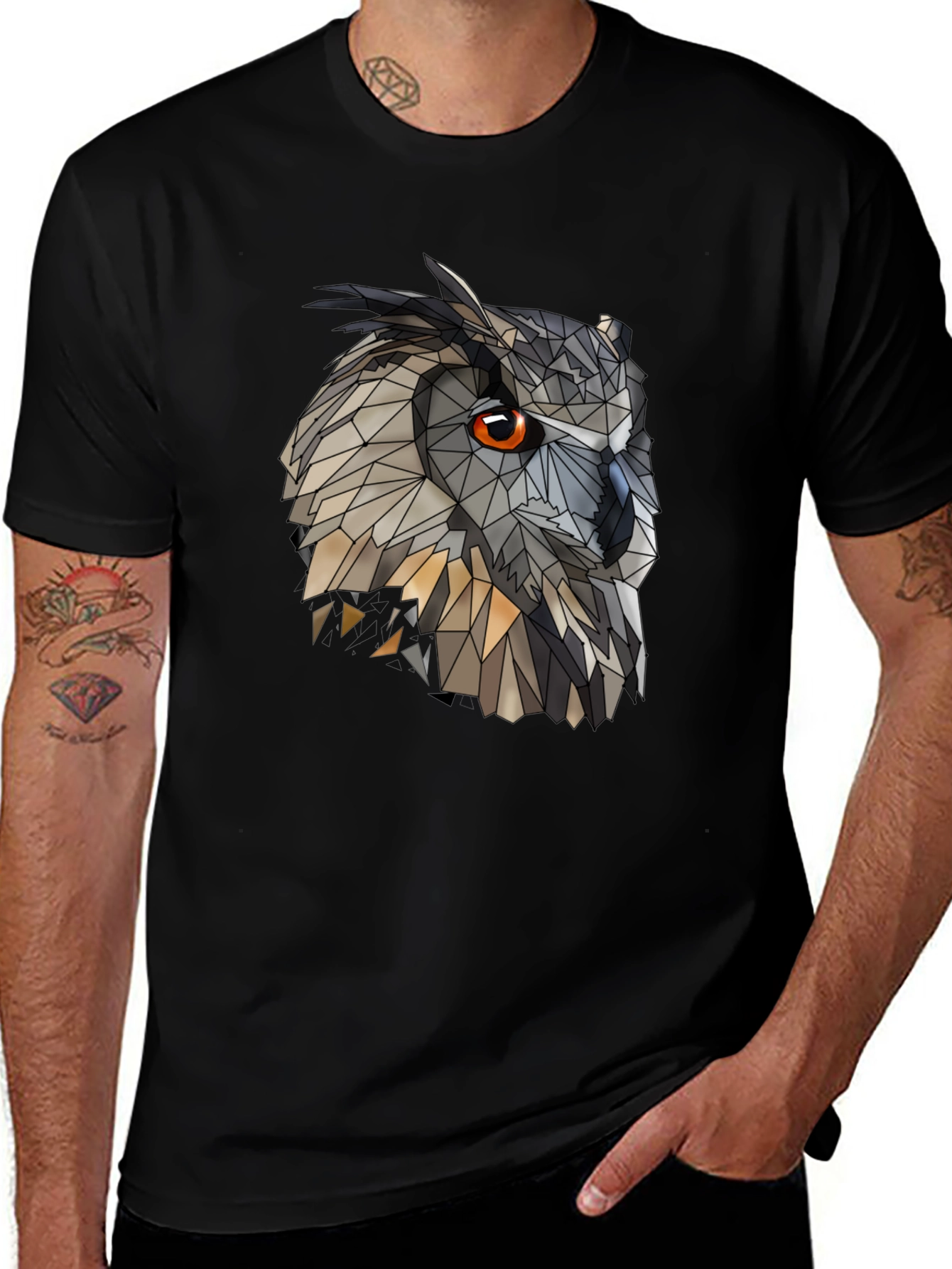 Variant 8 of Geometric Owl Graphic Black T-Shirt