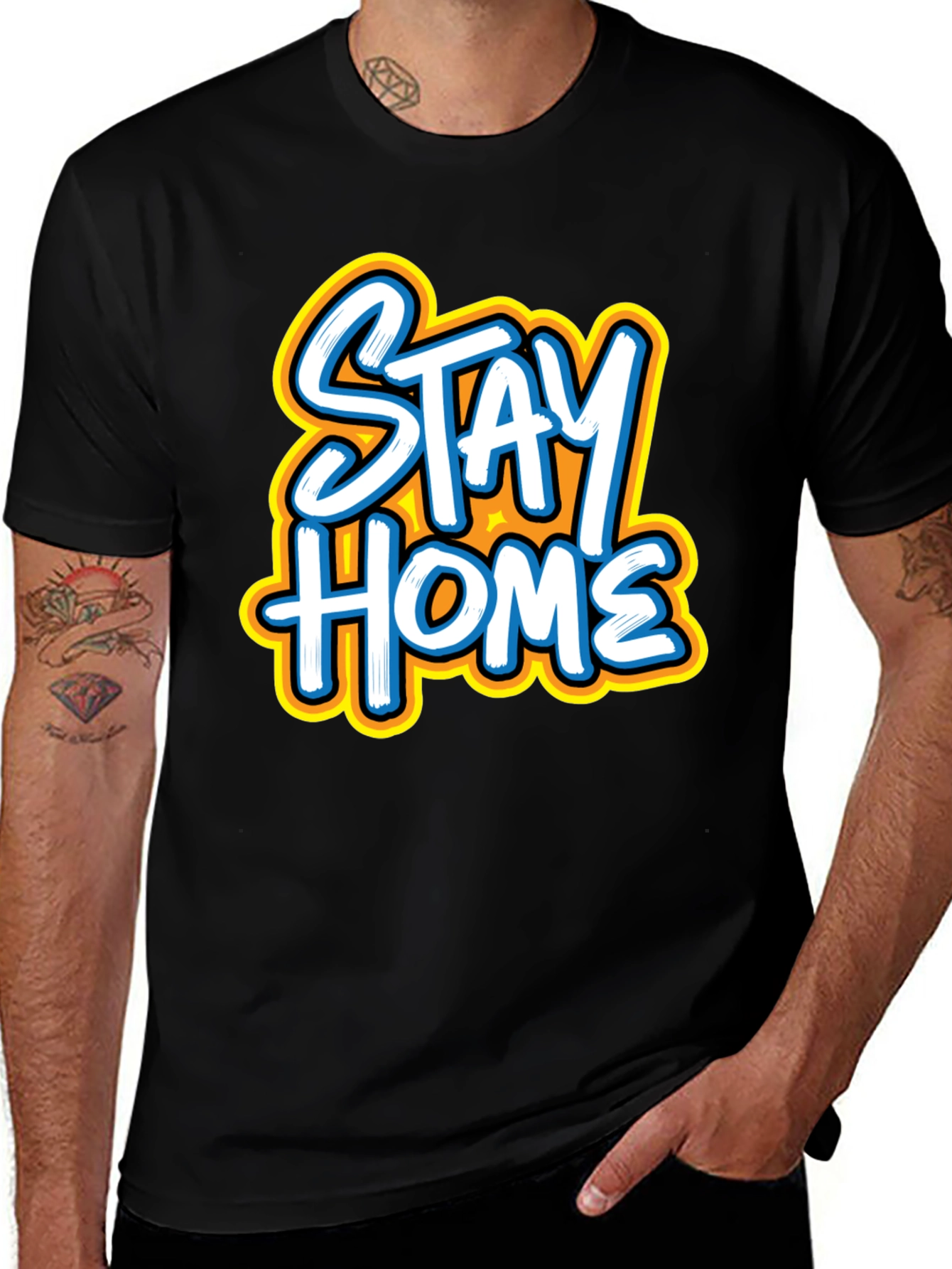 Variant 12 of Stay Home Graphic Tee - Black Casual T-Shirt