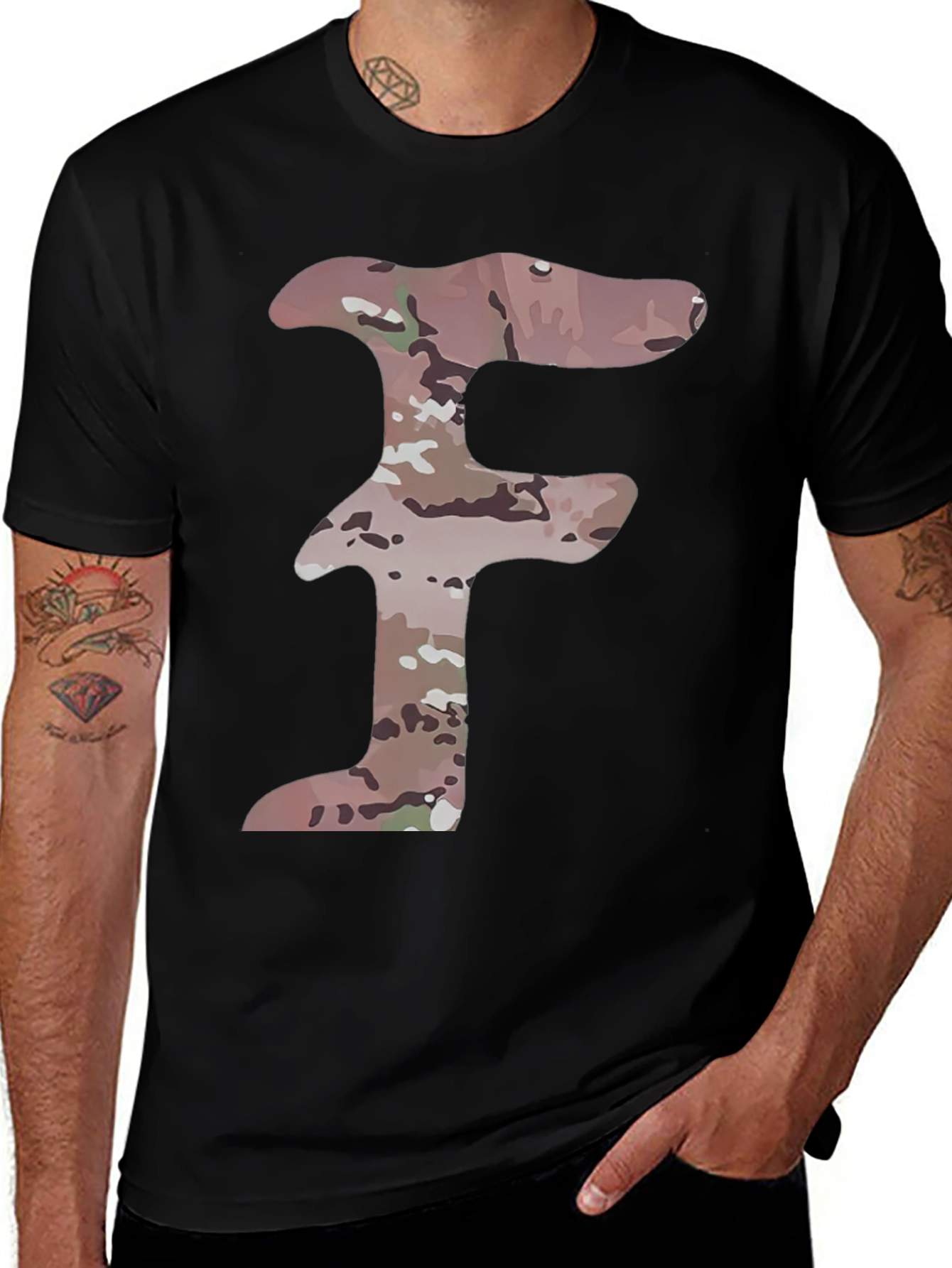 Camouflage Letter "F" Black T-Shirt