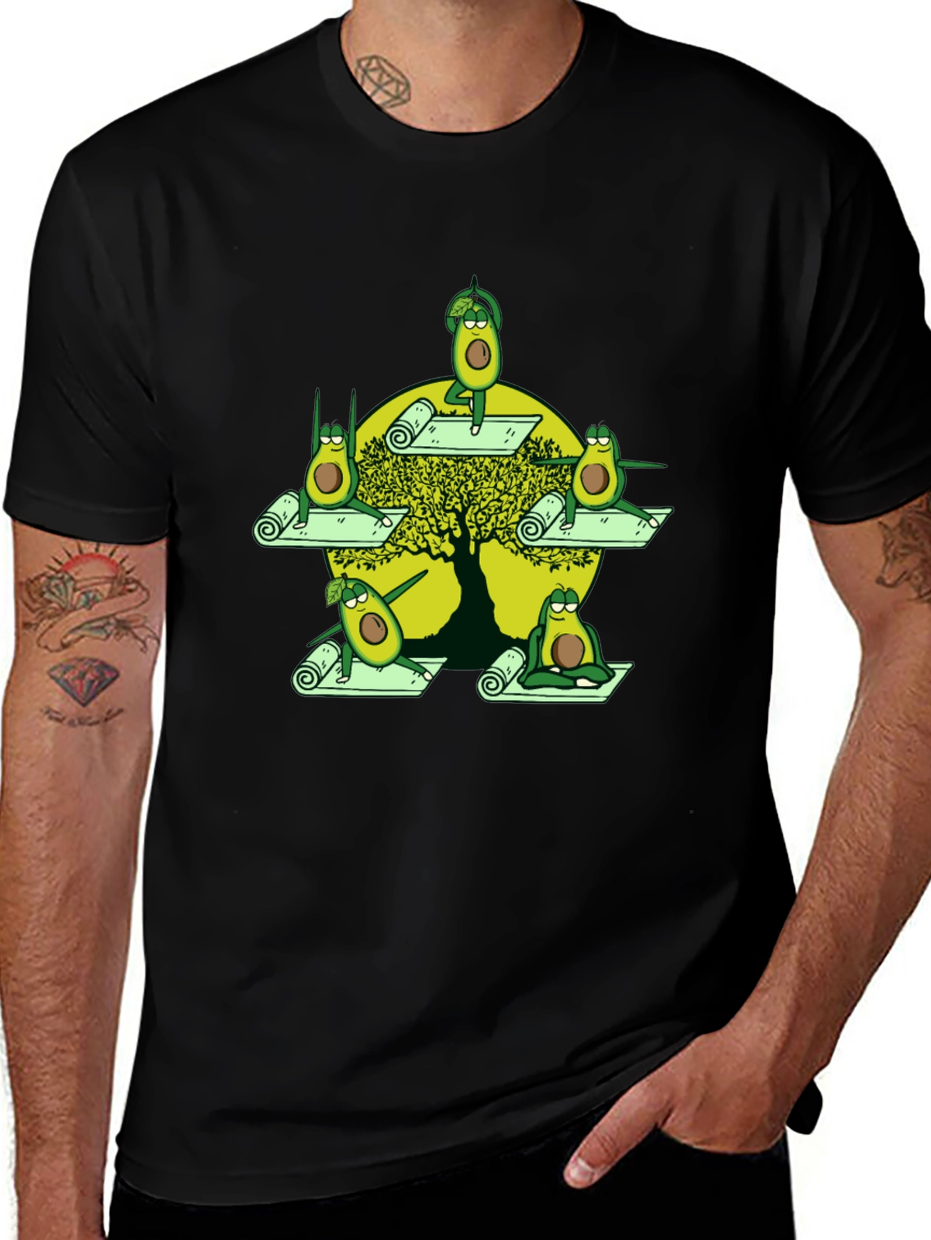 Black Avocado Yoga Graphic Tee - Relaxed Fit Cotton Shirt main image