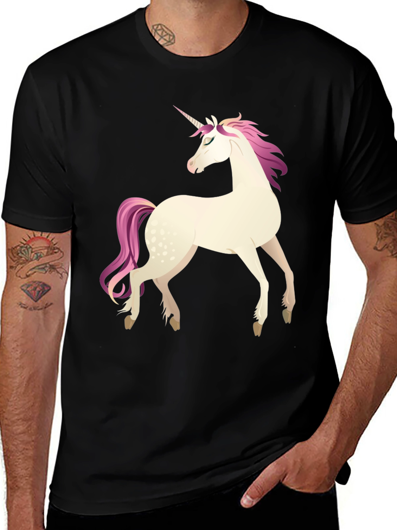 Variant 15 of Unicorn Graphic Tee - Black Cotton Blend Shirt