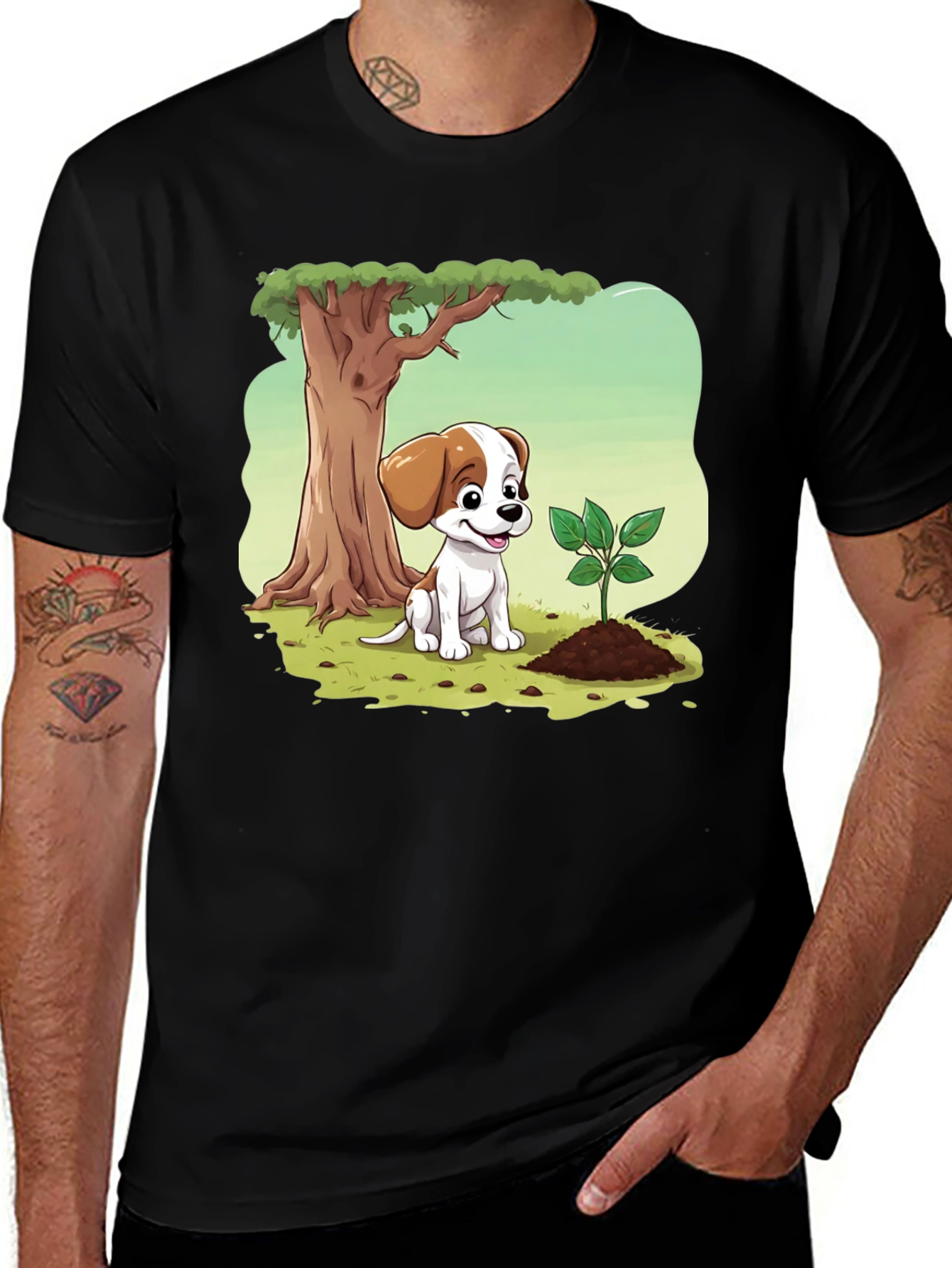 Variant 15 of Dog & Tree Graphic Tee - Black Cotton Comfort