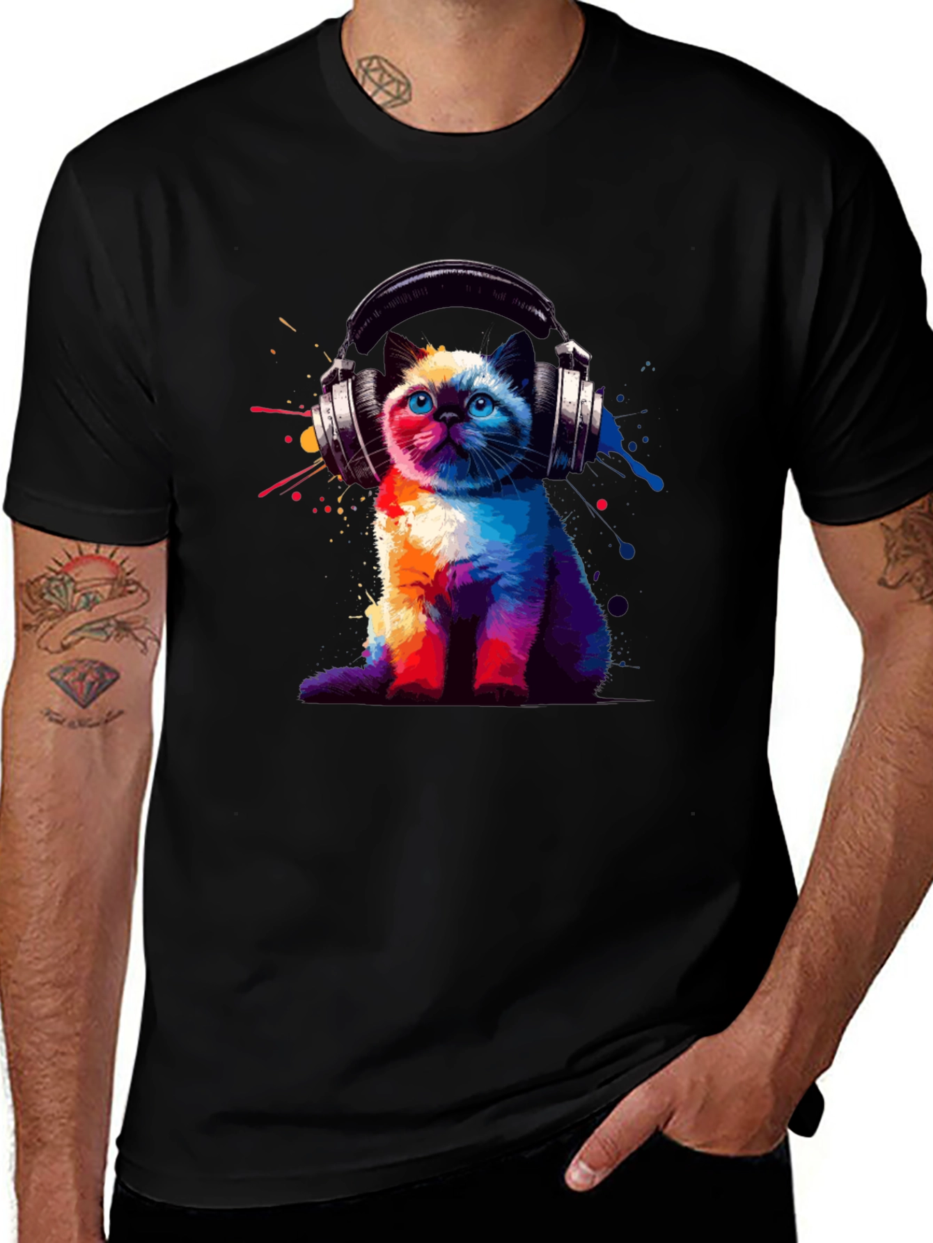 Variant 21 of Colorful Cat Headphones Graphic T-Shirt