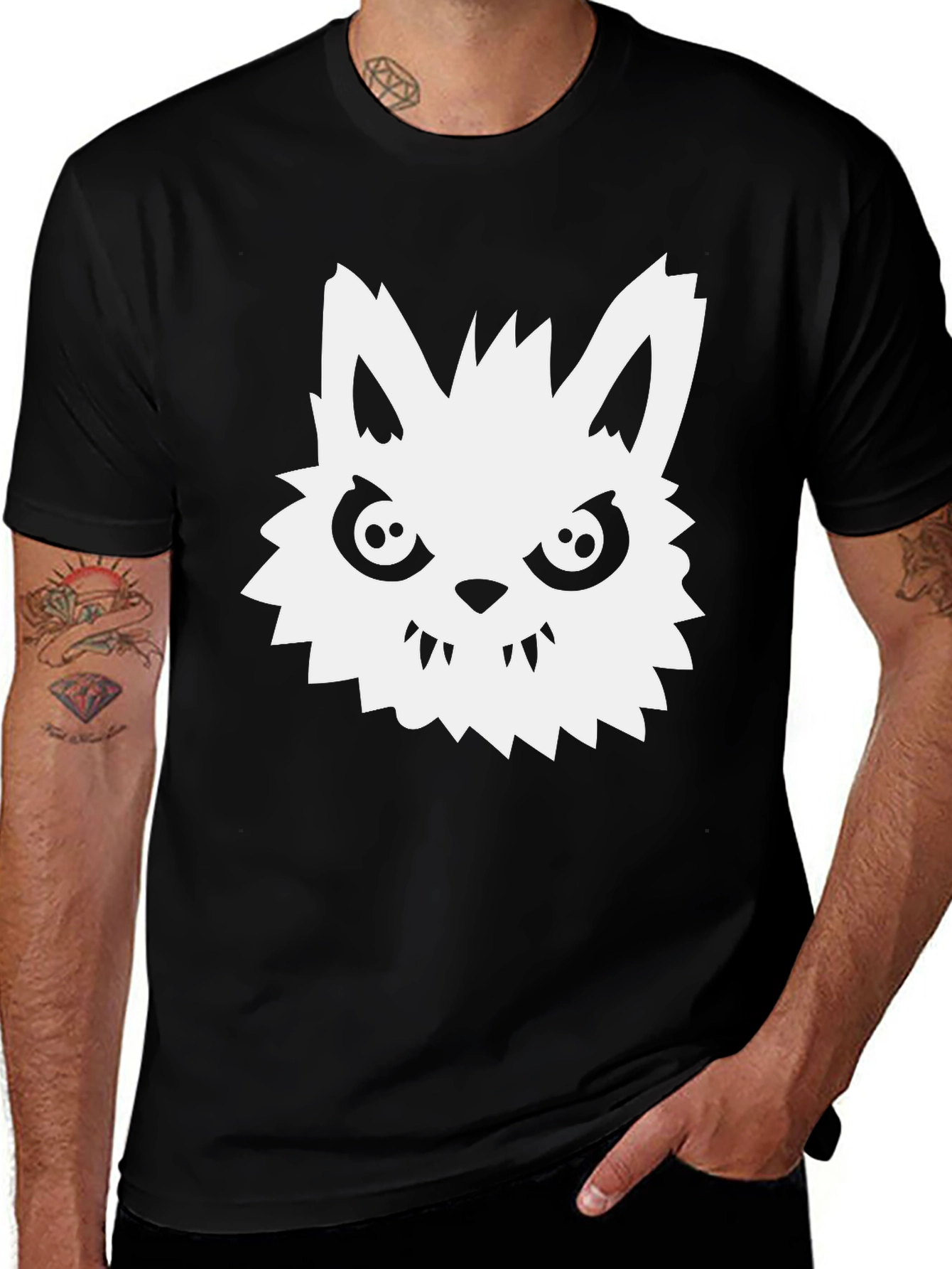 Variant 26 of Men's Black T-Shirt with White Werewolf Graphic