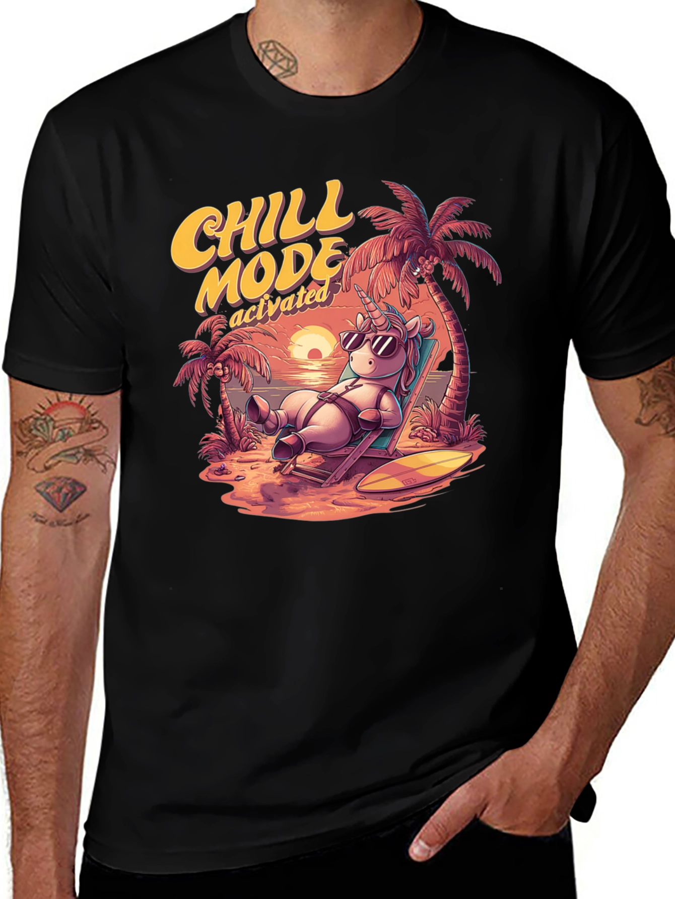 Black Chill Mode Activated Unicorn T-Shirt main image
