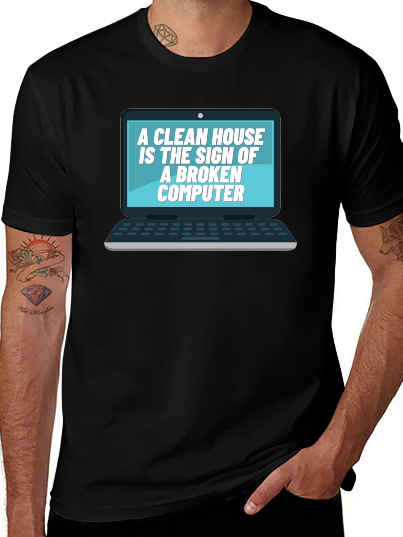 Broken Computer Clean House Black T-Shirt