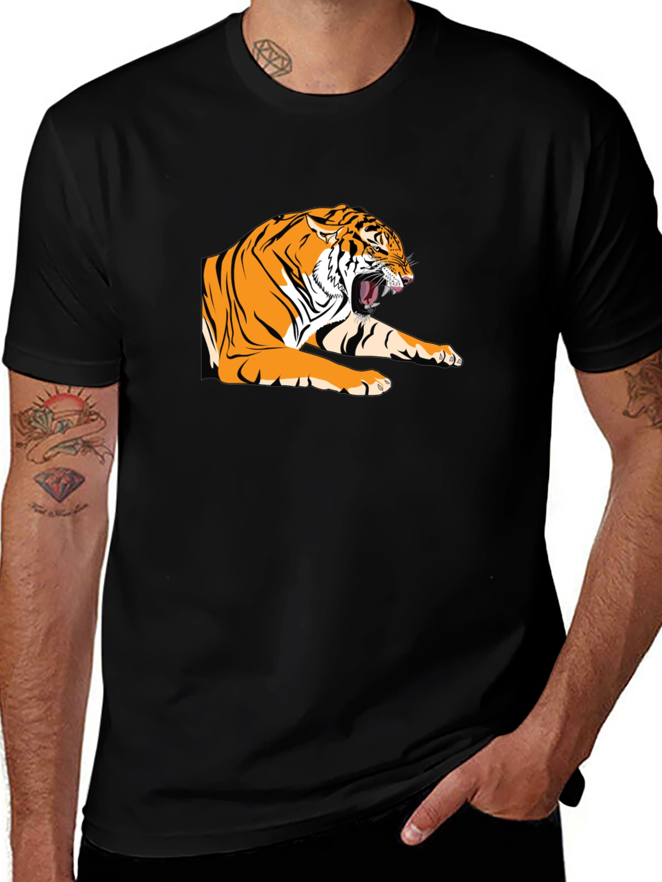 Variant 3 of Roaring Tiger Graphic Black T-Shirt