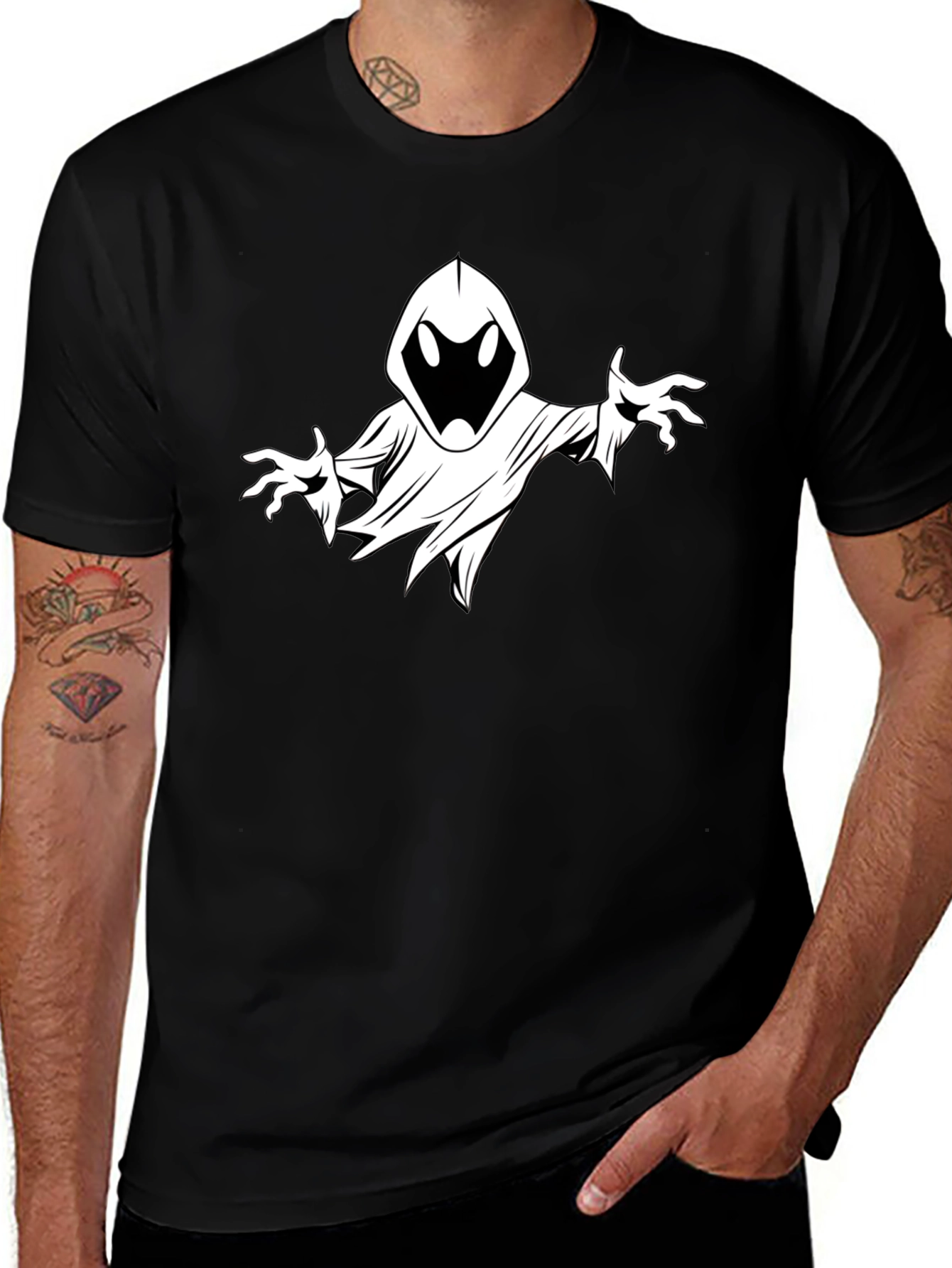 Variant 2 of Spooky Ghost Graphic Tee - Classic Black