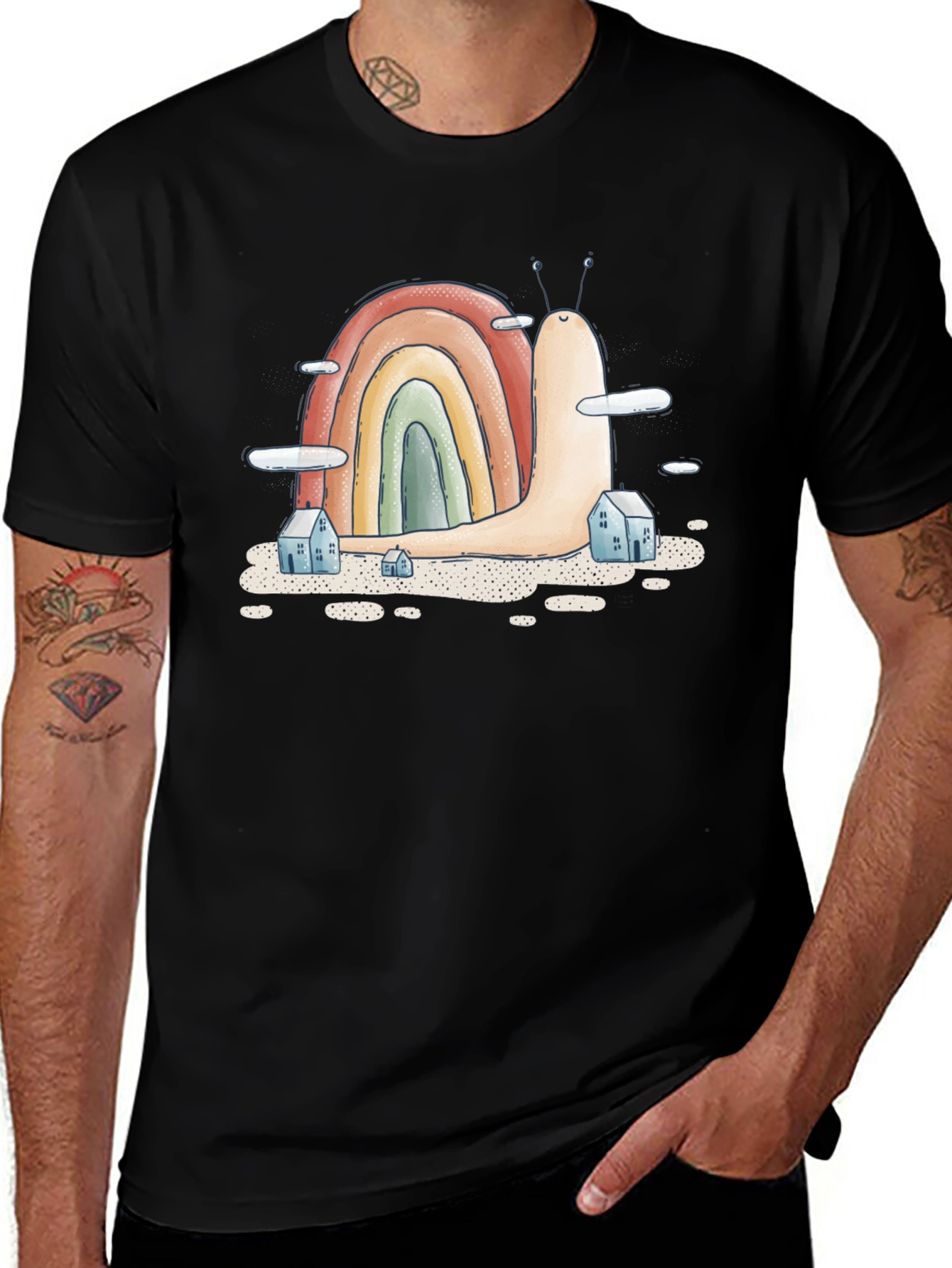 Variant 23 of Rainbow Snail Graphic Tee - Unique Black T-Shirt