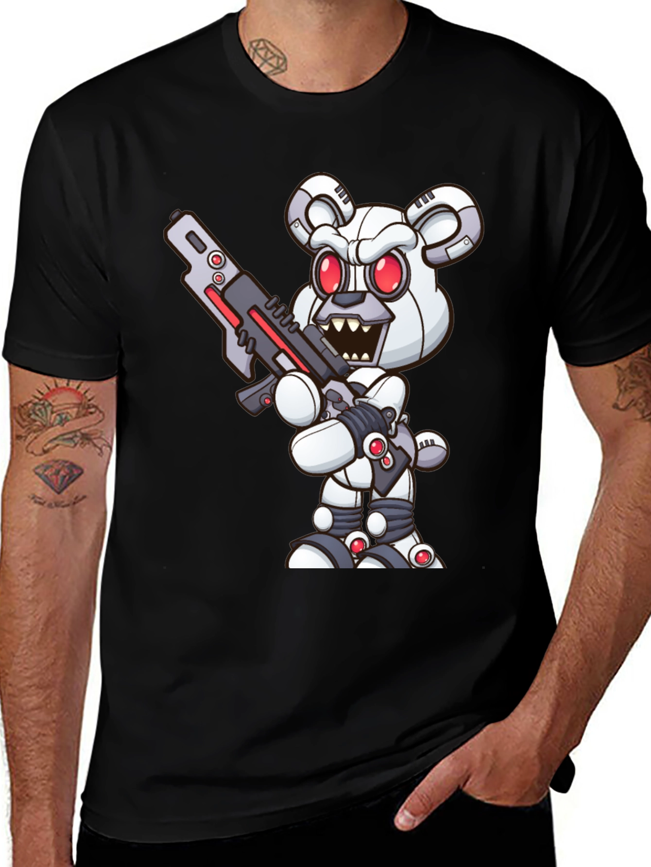 Variant 7 of Robot Bear Graphic Tee - Cool Black T-Shirt