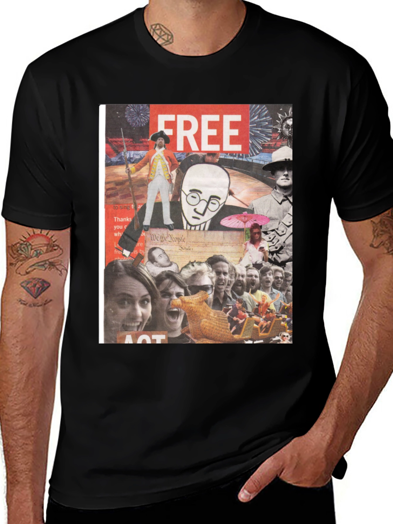 Variant 14 of Collage Graphic Tee - Men's Black Cotton T-Shirt