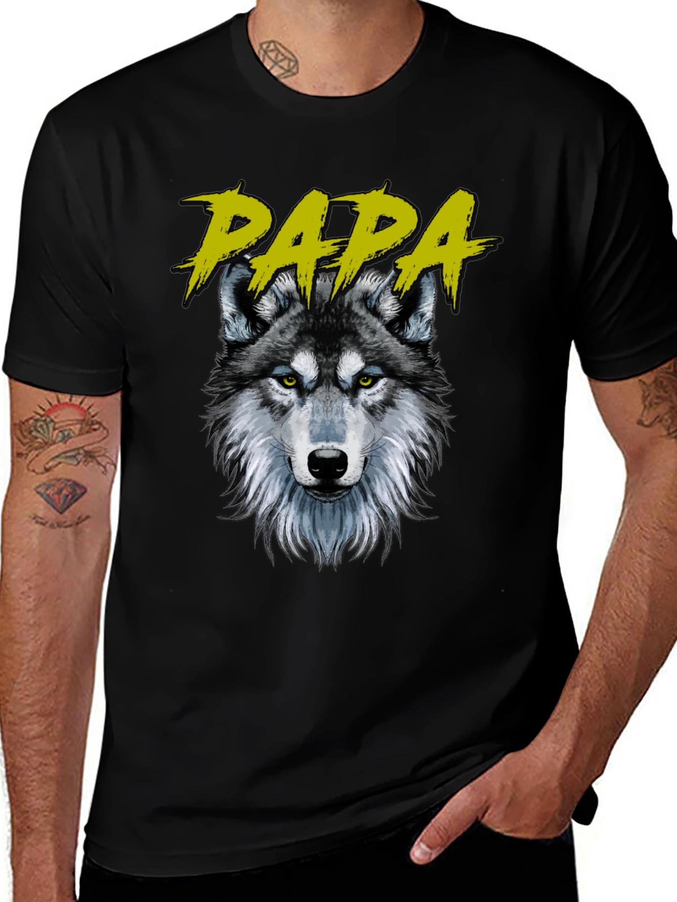 Variant 15 of Papa Wolf Graphic T-Shirt - Black Cotton Tee