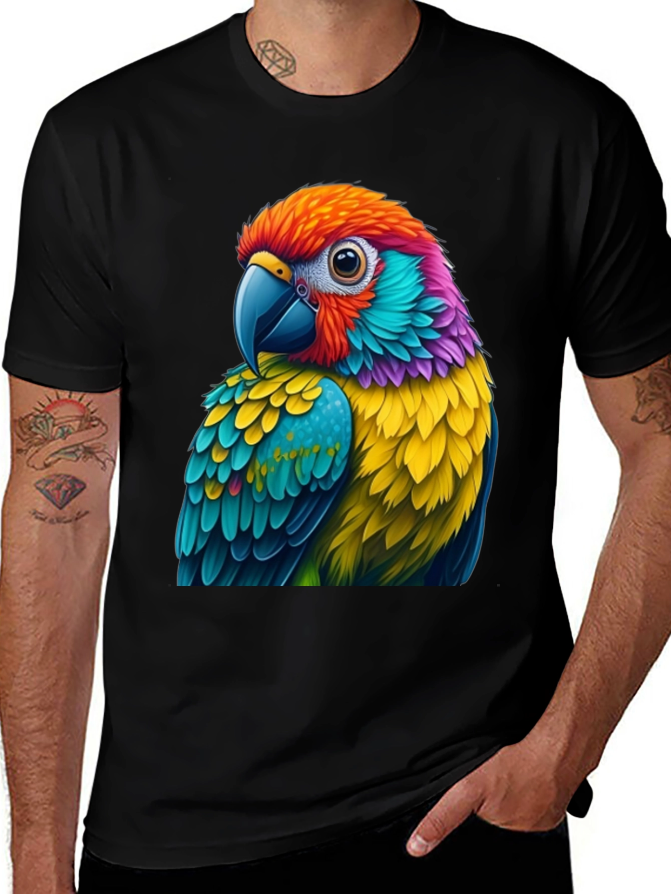 Vibrant Parrot Graphic Tee - Unique Bird Lover's T-Shirt