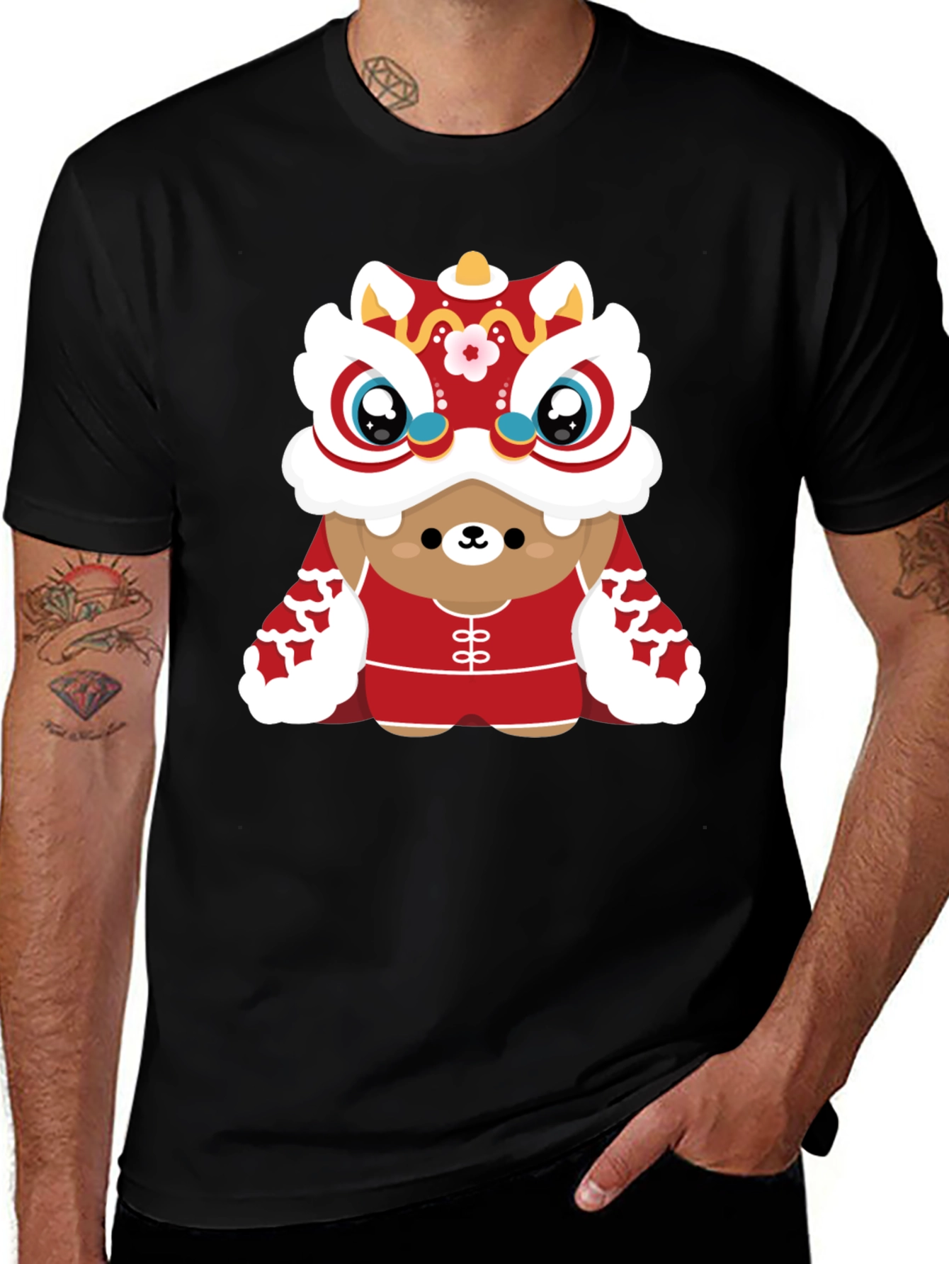 Variant 4 of Chinese Lion Dance Bear T-Shirt - Black