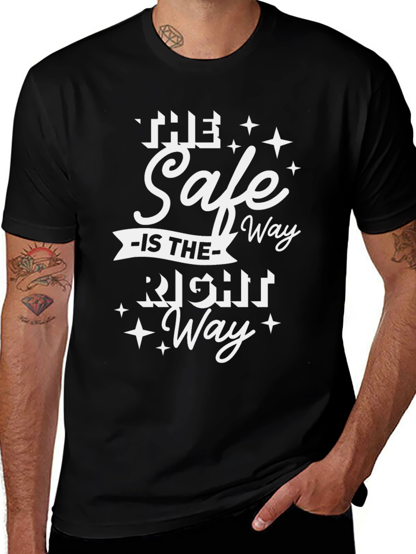 Variant 30 of The Safe Way is the Right Way Graphic Tee - Black Cotton Shirt