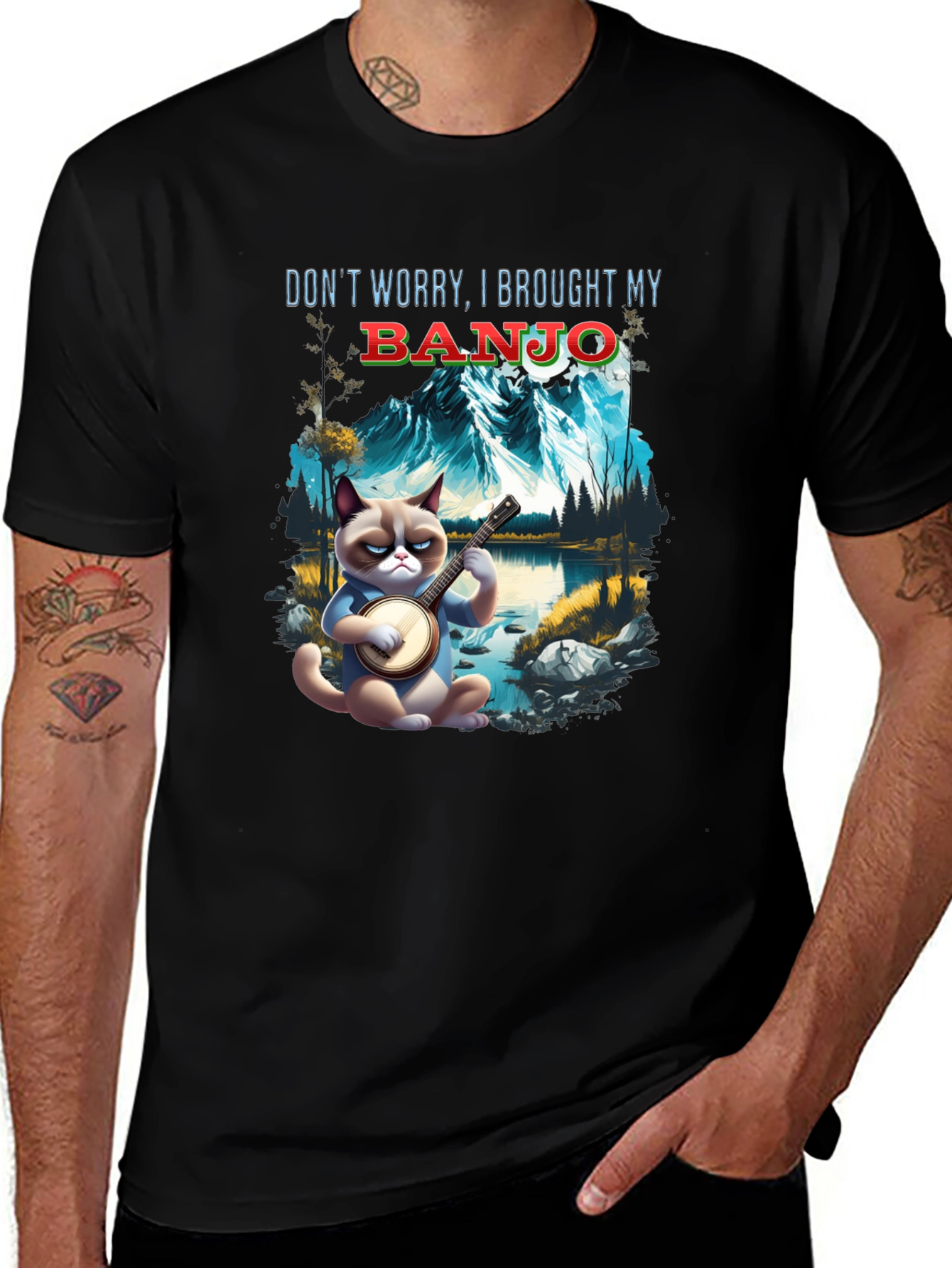 Variant 13 of Grumpy Cat Banjo T-Shirt - Don't Worry I Brought My Banjo Tee
