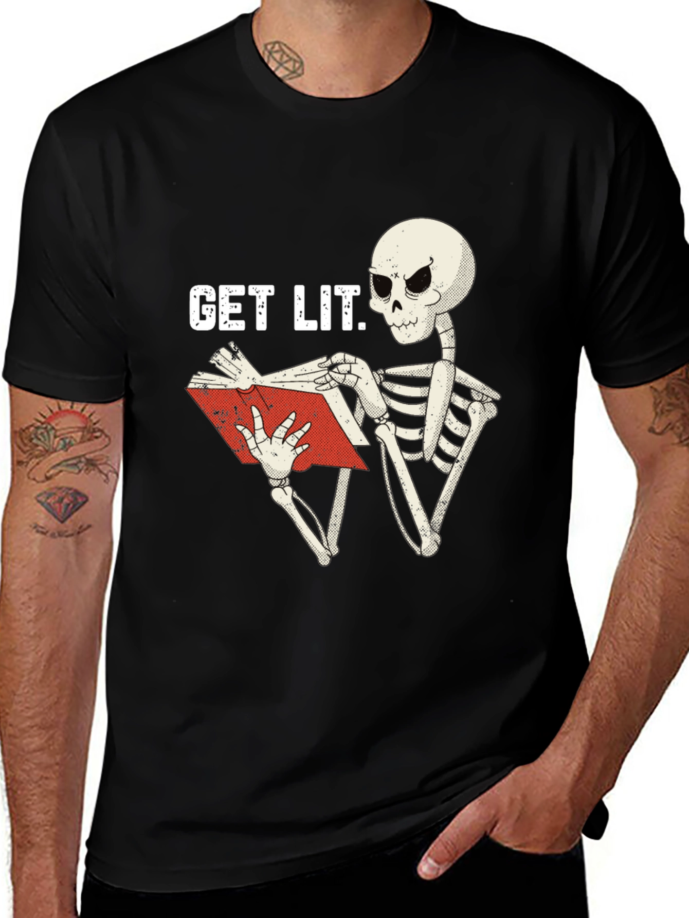 Variant 24 of Get Lit Skeleton Reading Graphic T-Shirt - Black