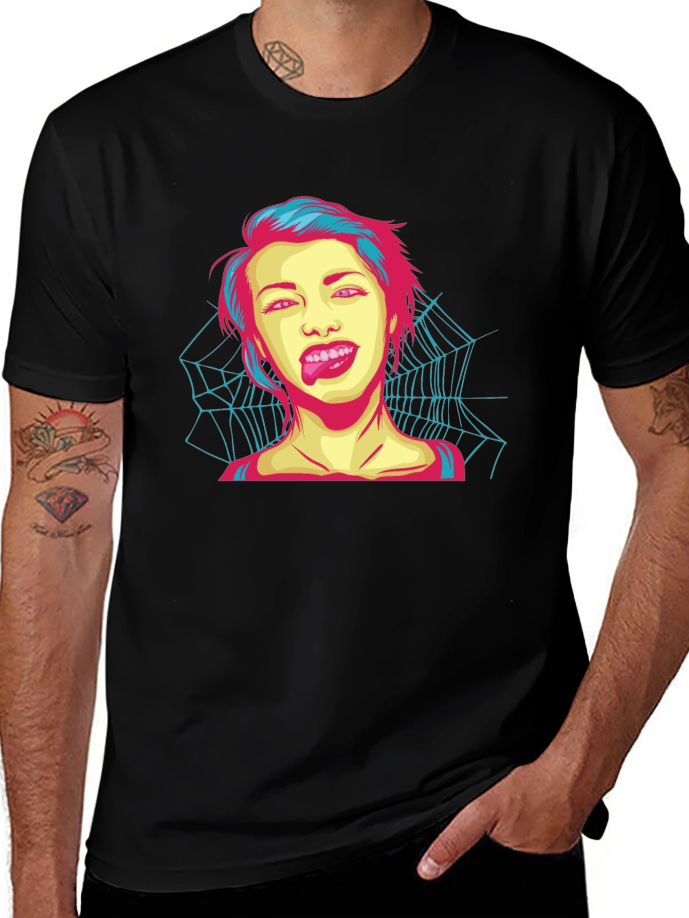 Variant 19 of Pop Art Woman Tongue Out Black T-Shirt
