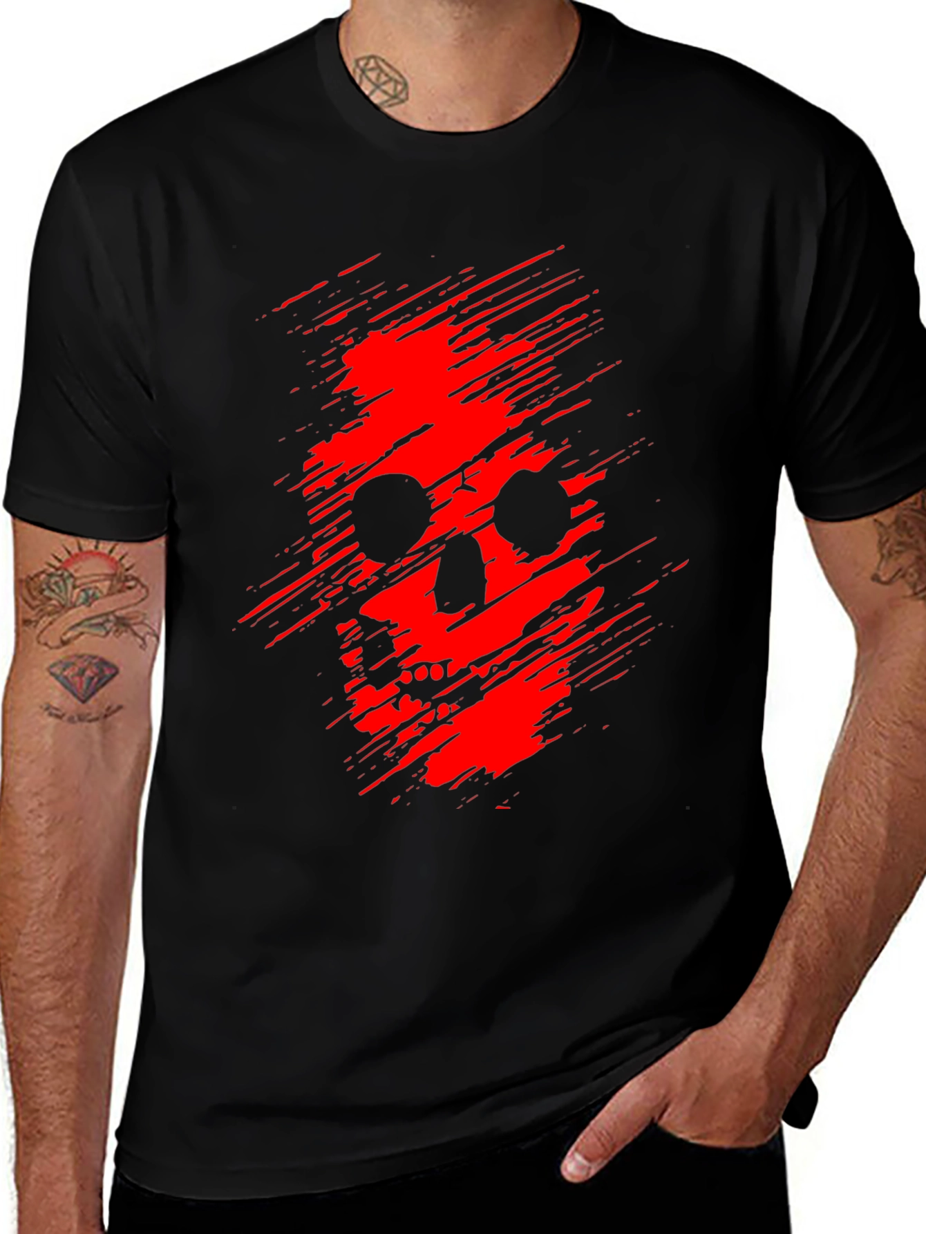 Variant 14 of Edgy Skull Graphic Tee - Red on Black