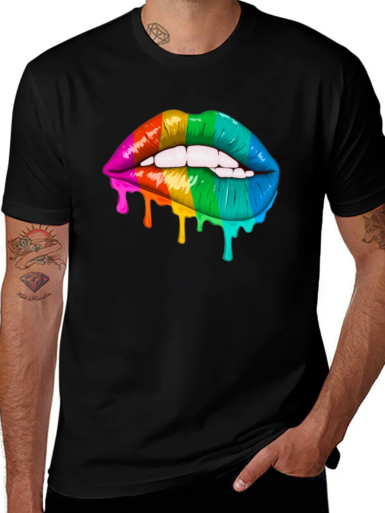 Variant 8 of Rainbow Lips Graphic Tee - Stylish Statement Shirt